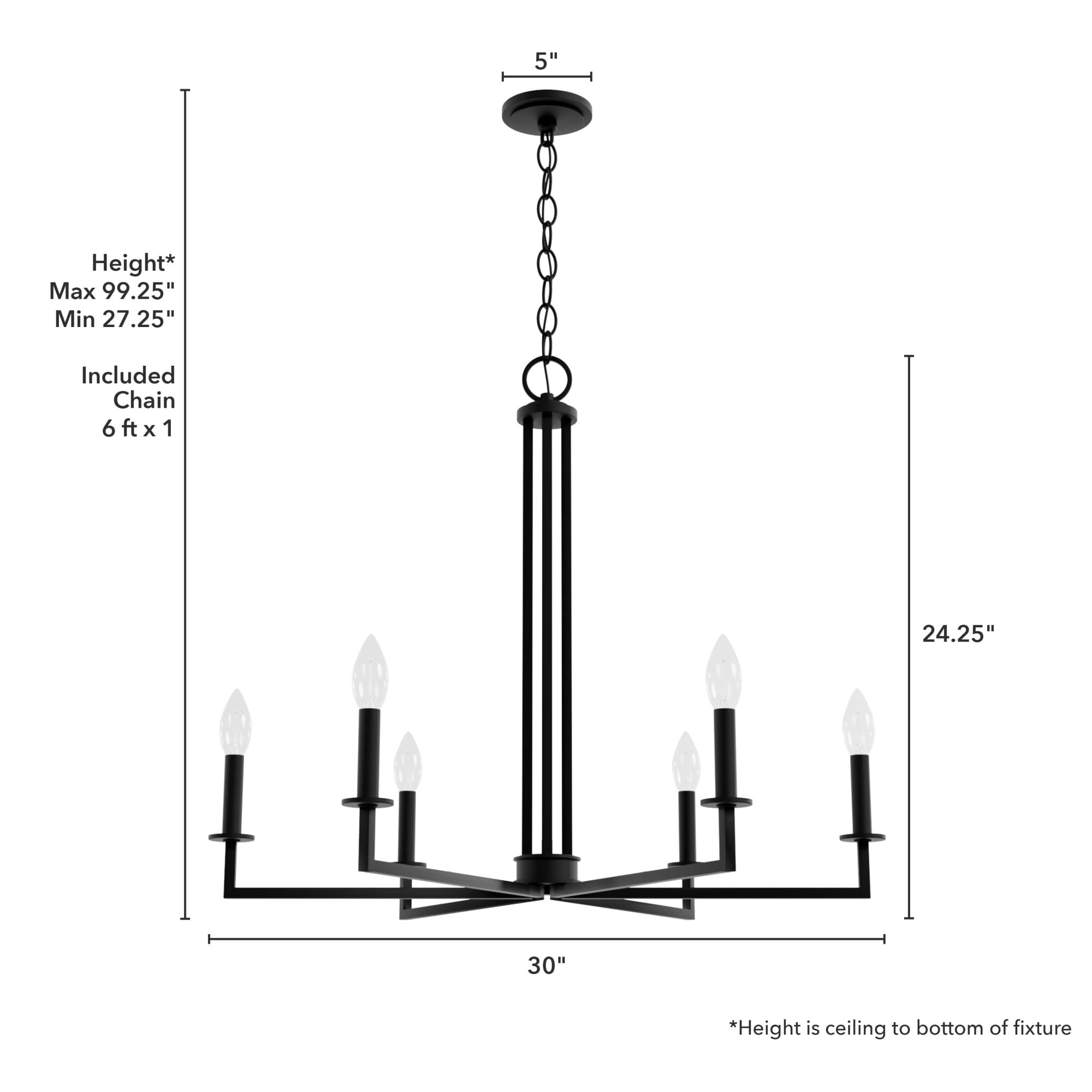 Hunter Bearden 30" Black Aluminum 6-Light Candle Chandelier