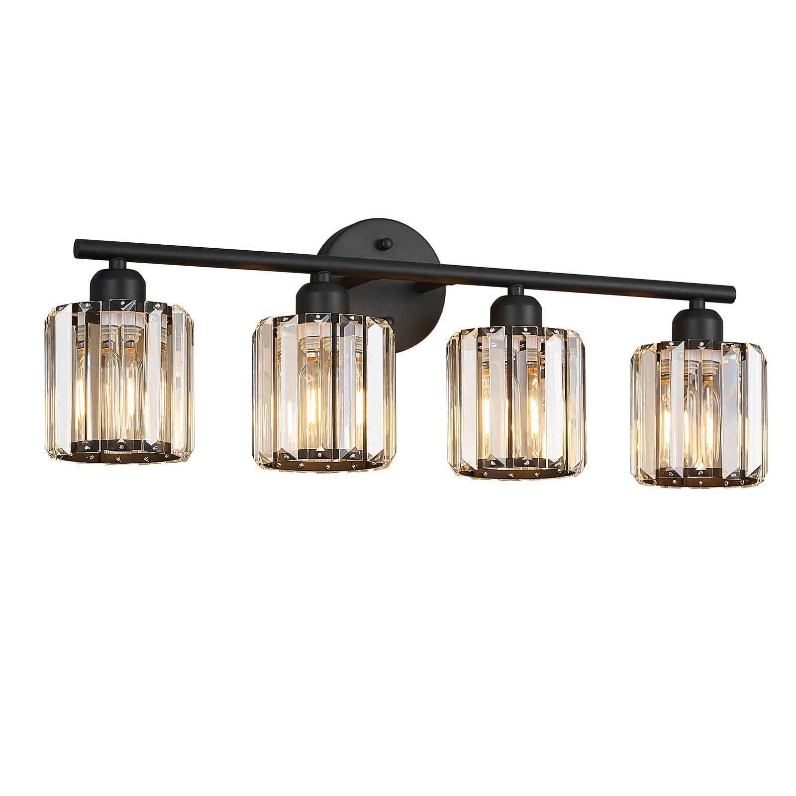 ZHLLMQ Modern 25.98 Inch 4-Light Sand Black Finish Series Non-Integrated LED Vertical Fluted Crystal Bathroom Vanity Wall Mount Light Fixture