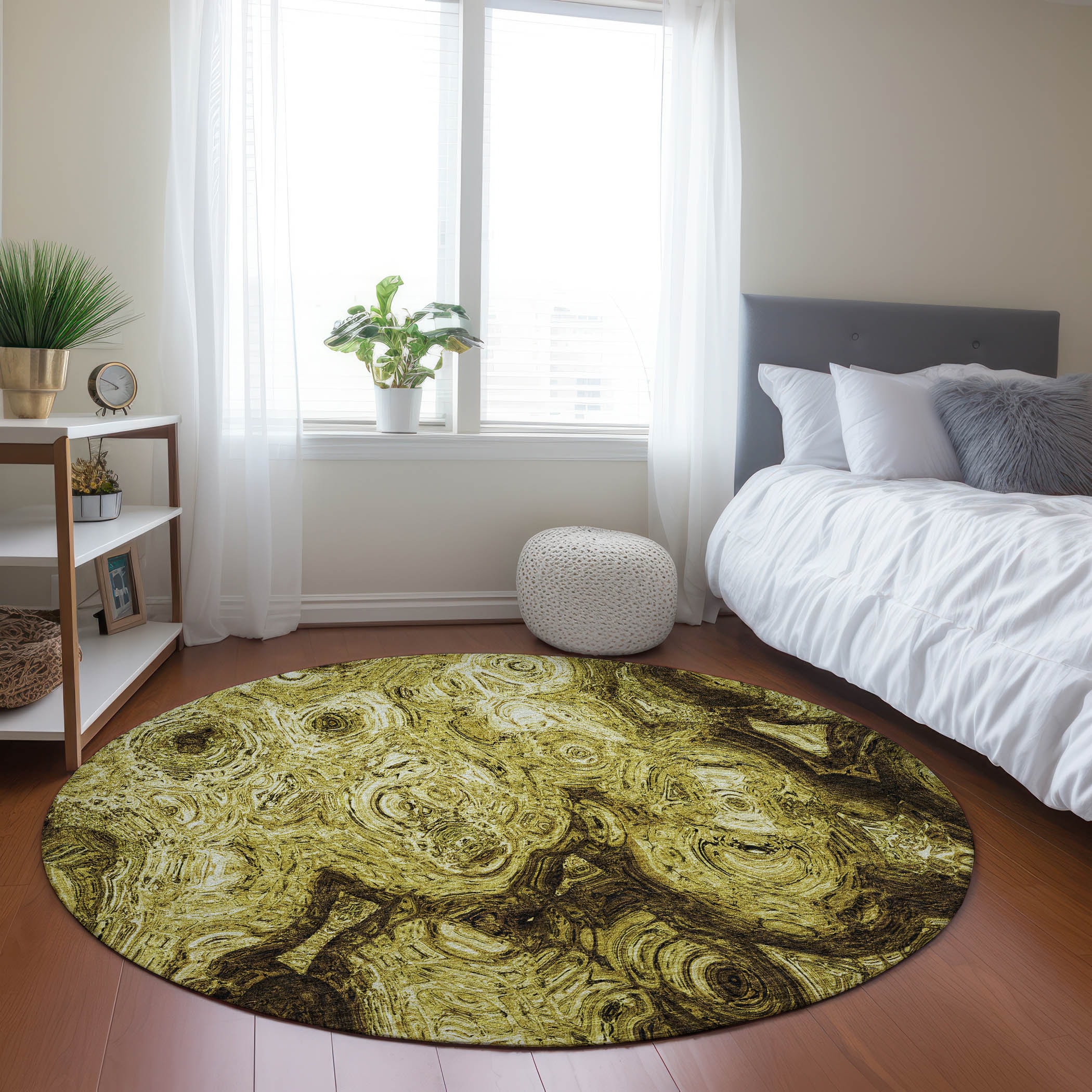 Addison Rugs ACN579GO8RO Chantille ACN579GO 8 x 8 (ft) Polyester Gold Round Indoor/Outdoor Geometric Machine washable Area rug