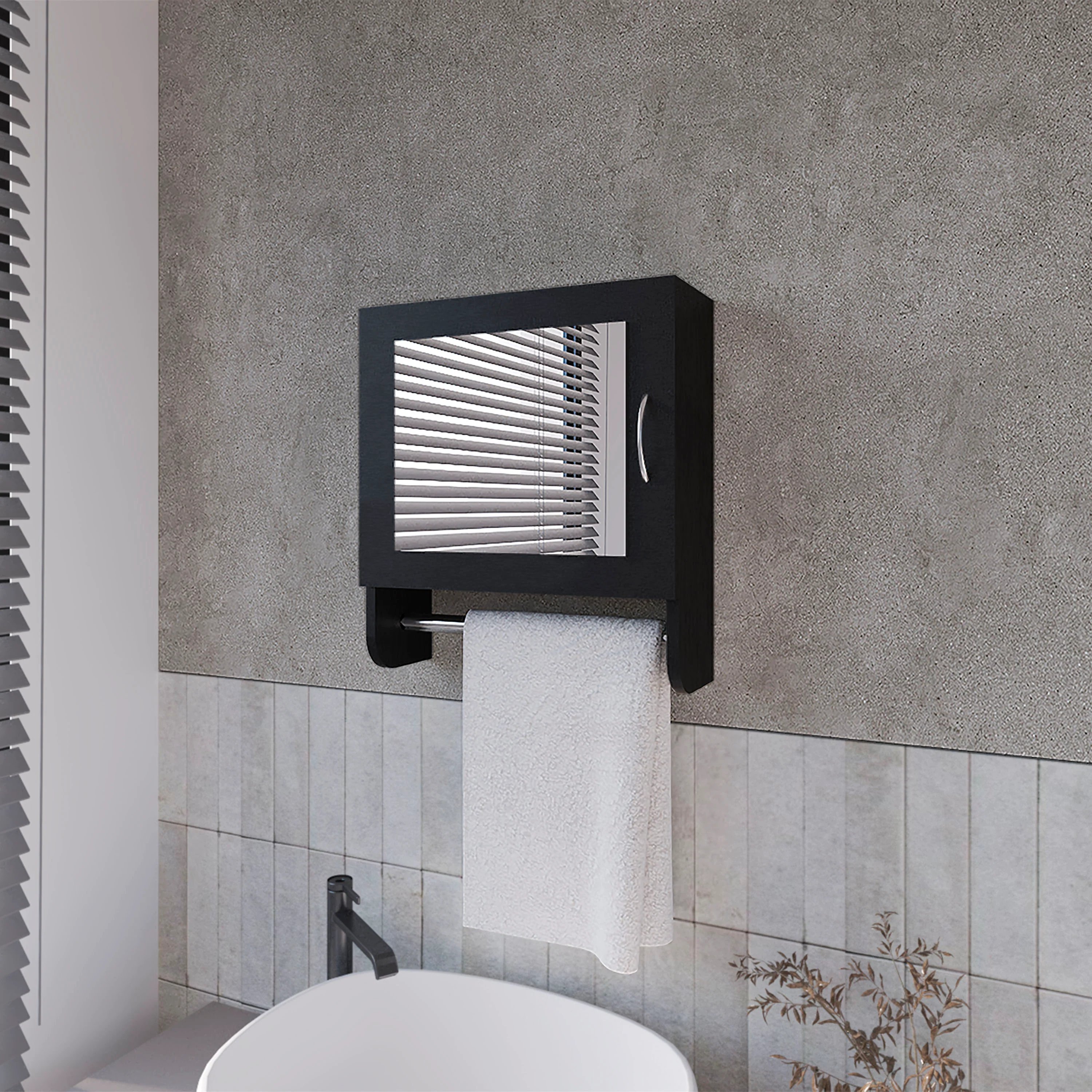 LOVMOR 17.7-in x 5.7-in x 19.7-in Wenge Bathroom Wall Cabinet with Mirror and Towel Bar #SF-W-B062P252181