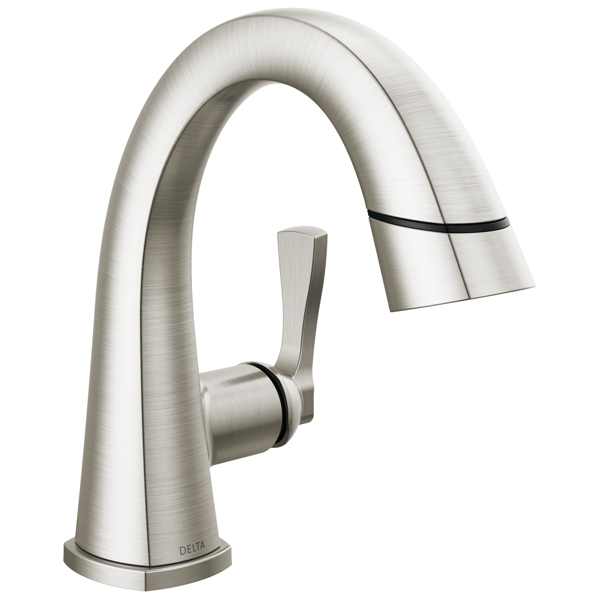 Delta 577-SSPD-PR-DST Stryke Lumicoat Stainless Single hole 1-handle WaterSense Mid-arc Residential Handle Pull-down Bathroom Sink Faucet with Drain