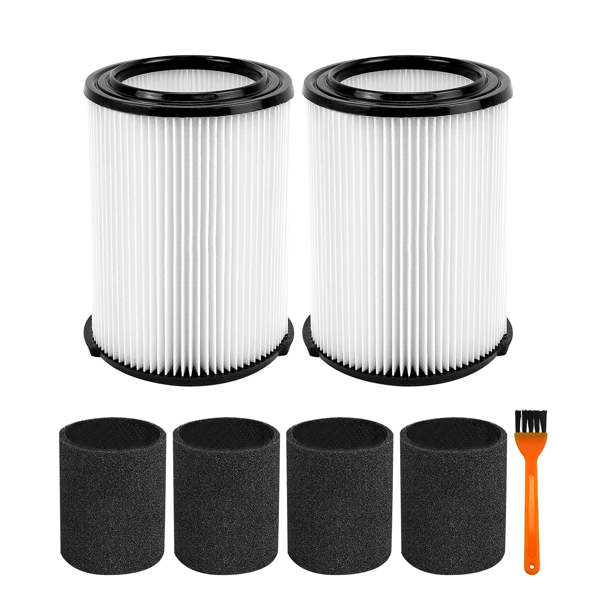 Angel Sar 2 Pcs VF4000 Filter Replacement for 5 20 Gal Shop Vac and 6 9 Gal Husky Wet Dry with 4 Foam Sleeves and Brush