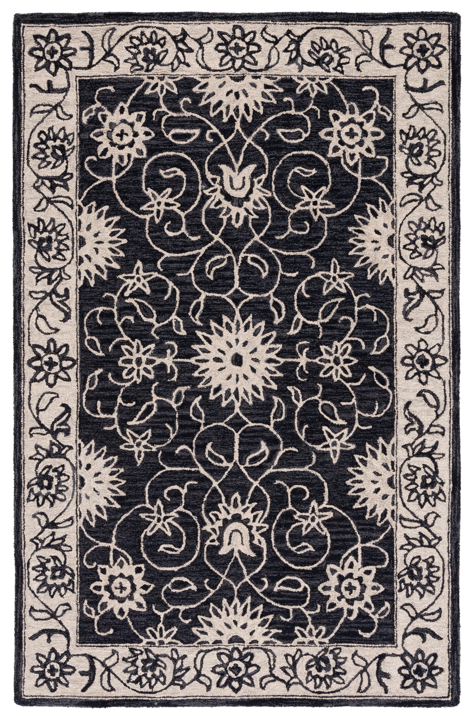 Safavieh Jardin 601 Black/Ivory Traditional 5Ft x 8Ft Medium Rectangle ...