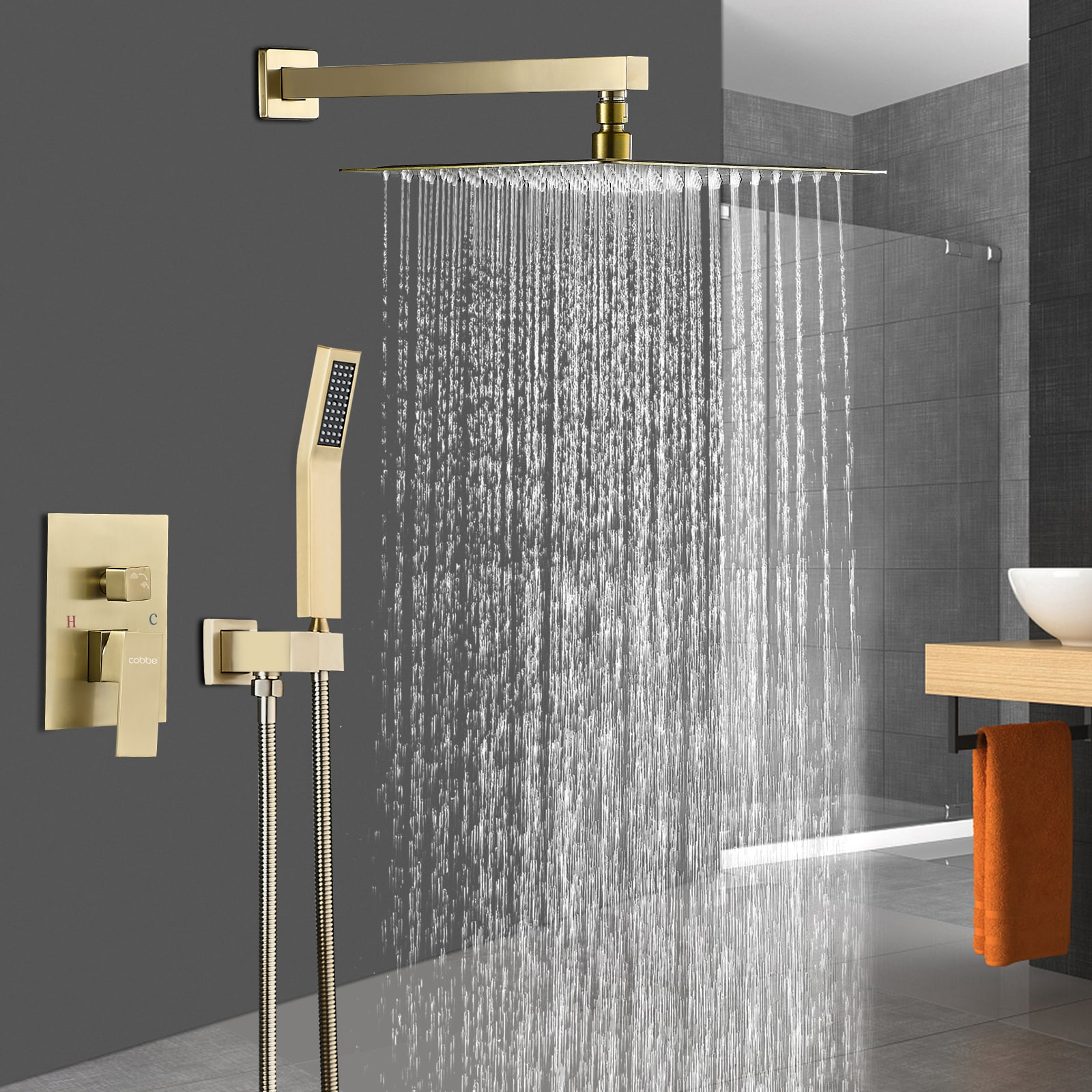 Cobbe Brushed Gold 10-in Built-In Shower Faucet System with 2-way ...