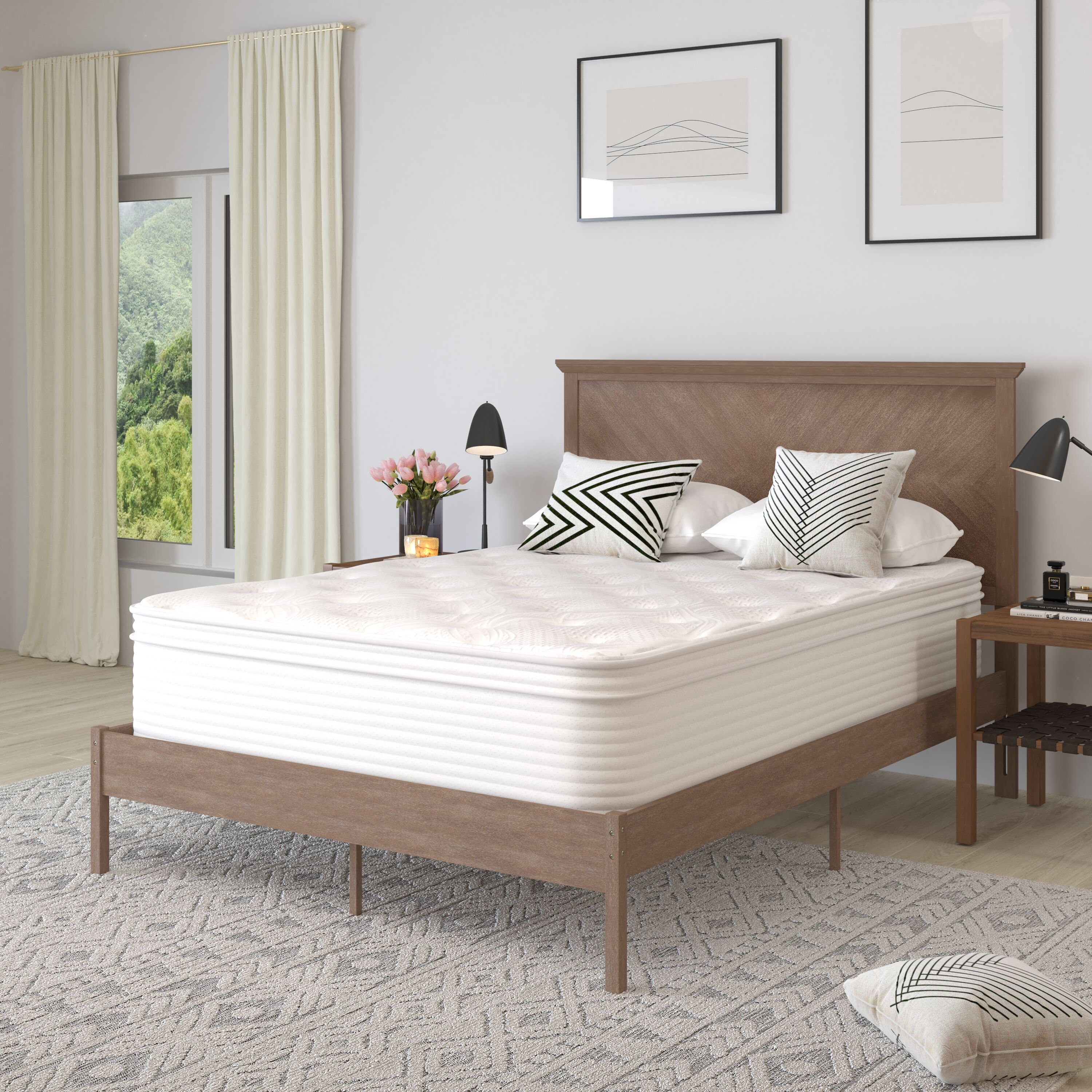 Merrick Lane Vienna Full Size 14-in Premium Comfort Euro Top Hybrid Pocket Spring and Memory Foam Mattress in a Box with Reinforced Edge Support