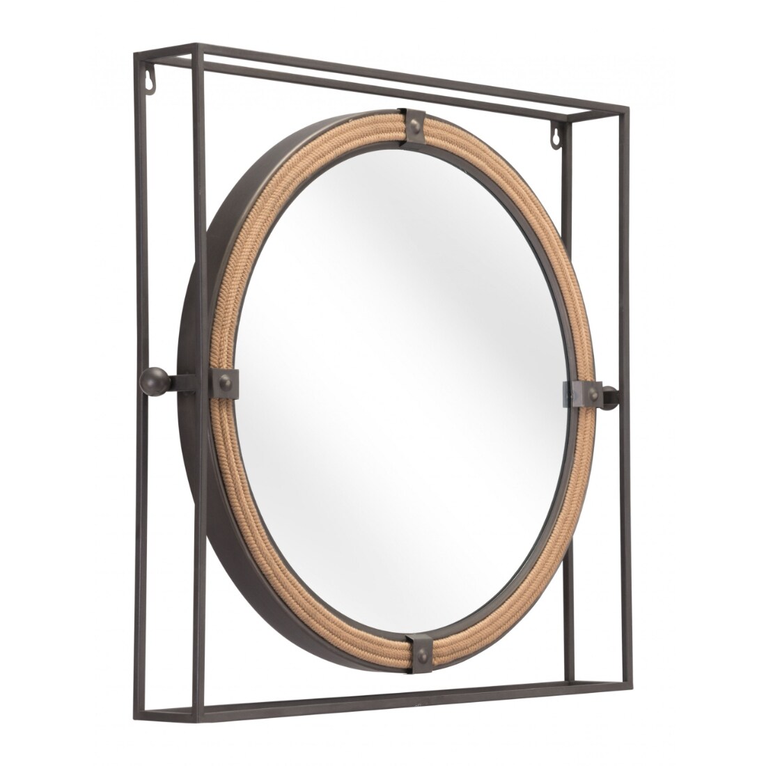 HomeRoots 4000391657 Gray Metal Nautical Round Mirror