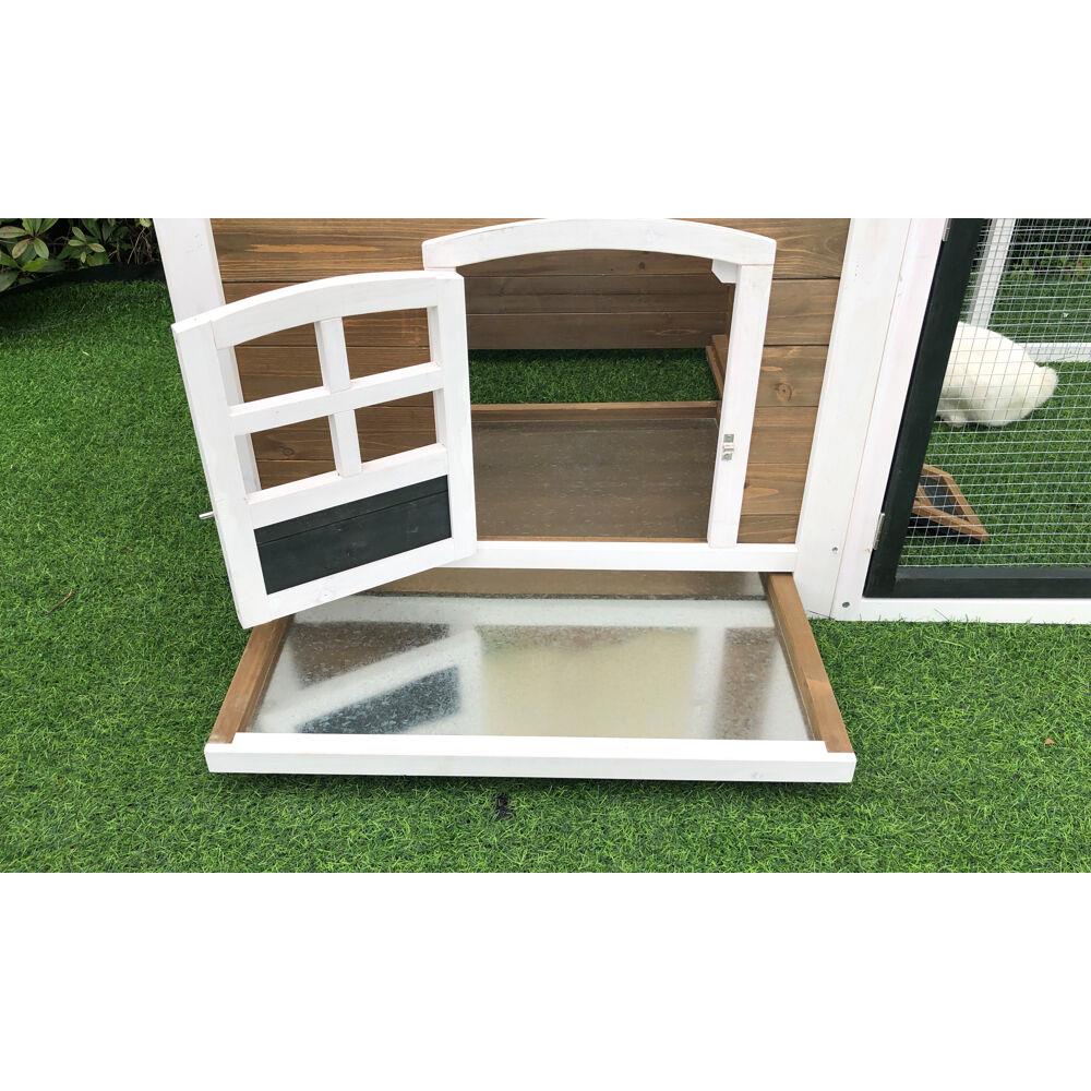 Brown and White Wooden Chicken Coop with Wire Mesh Run