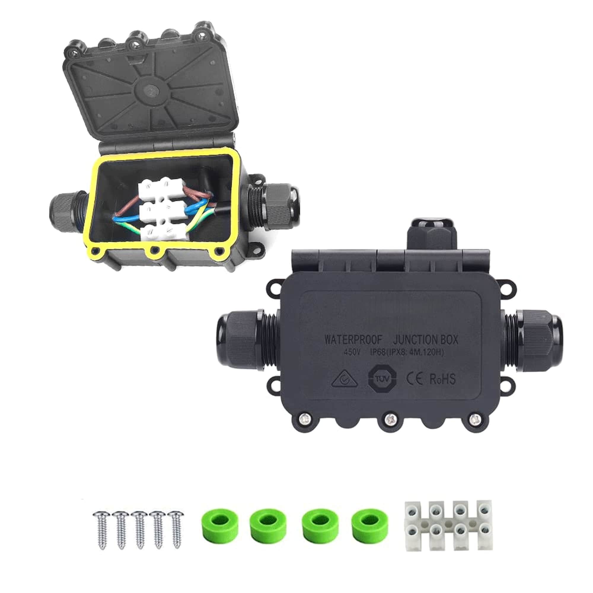 Numhew 1.97in W 1.38in H Compact Black Outdoor Junction Box 2 Connector IP68 Waterproof