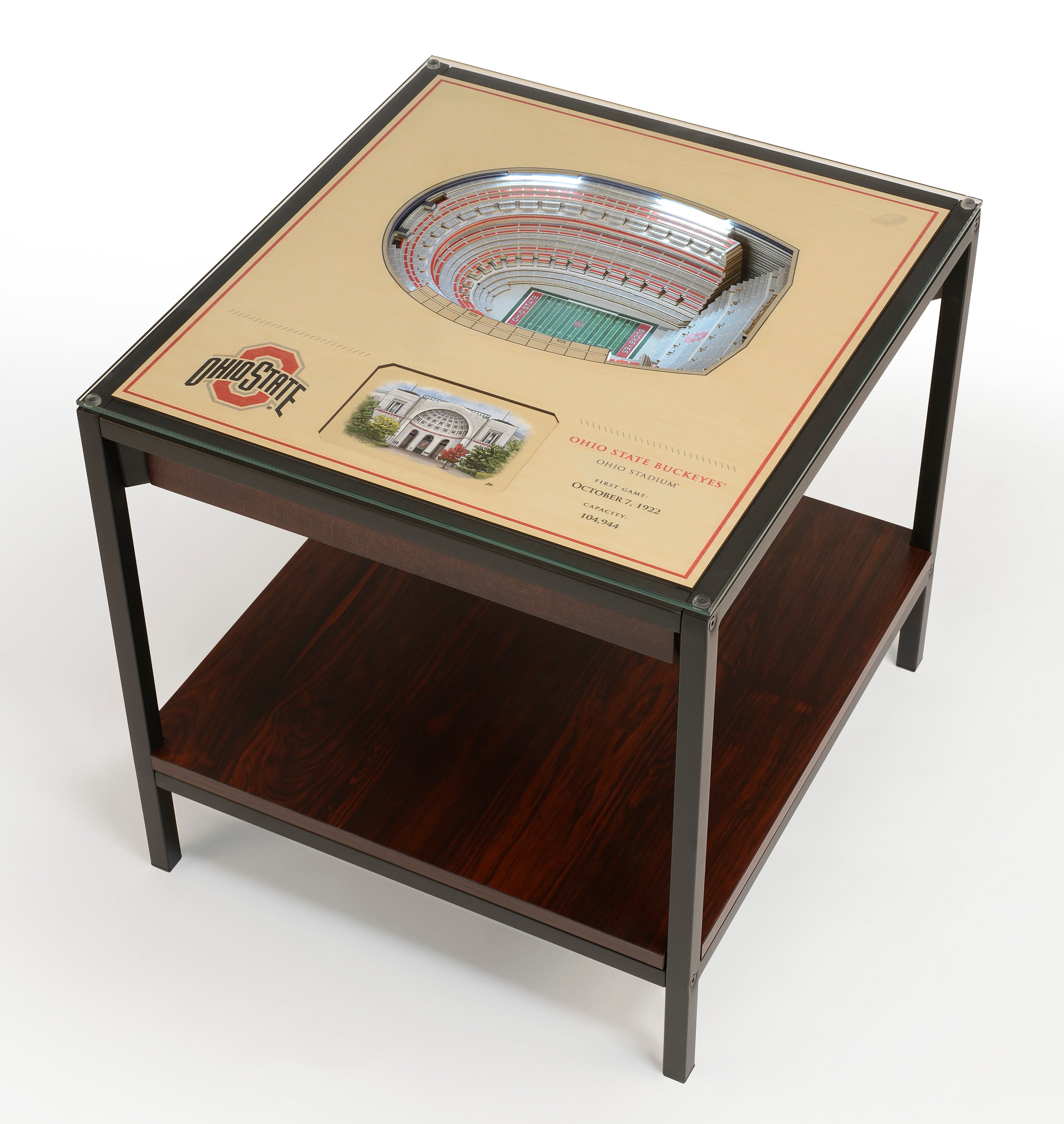 Black Metal and Wood StadiumView End Table with Storage