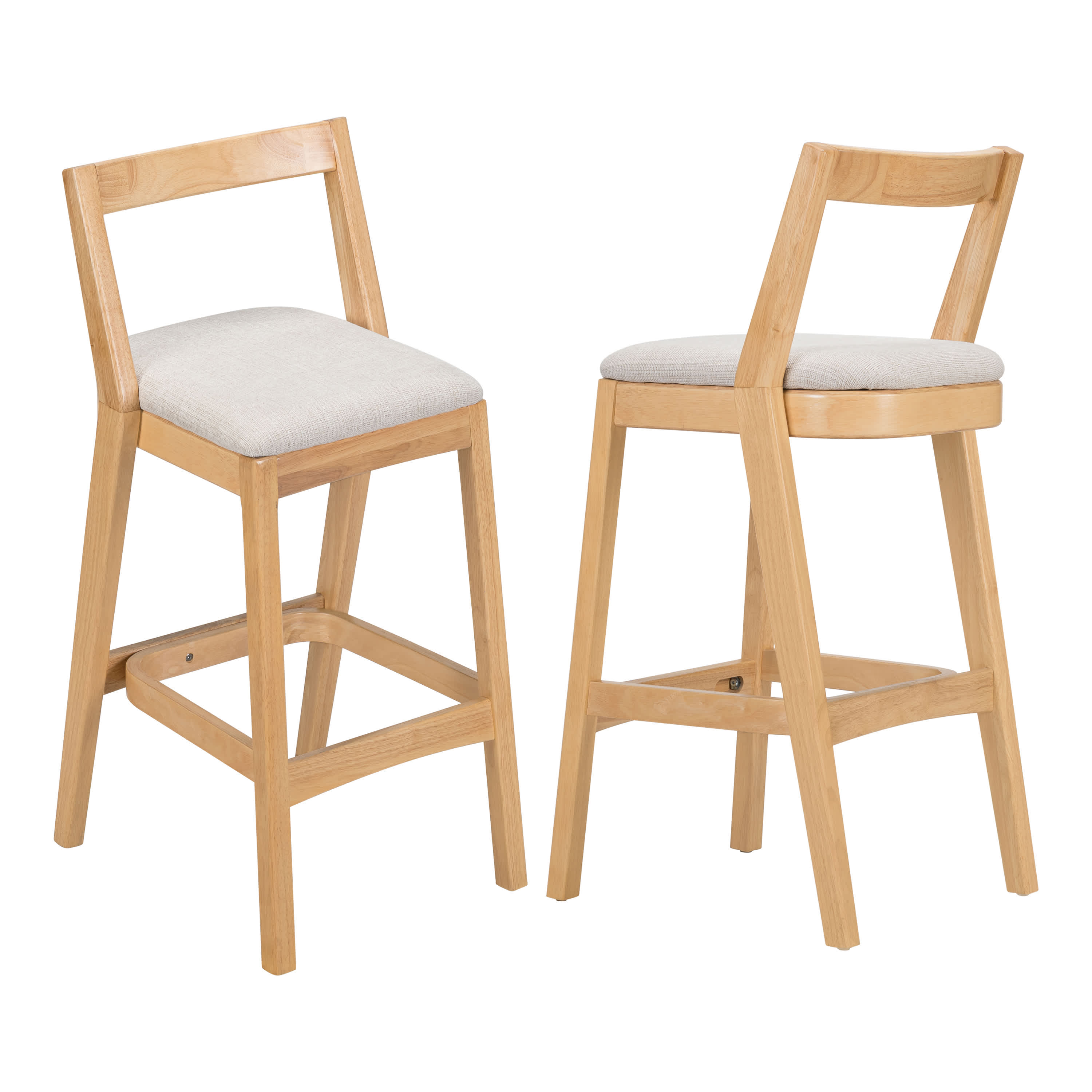 Vynxaria -  Set of 2 Indoor Rubberwood Barstools Natural Finished Beige Upholstery for Home Kitch...