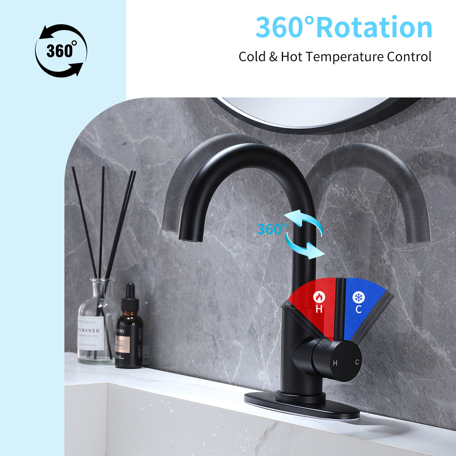Matte Black Single-Handle Bathroom Faucet with Swivel Spout