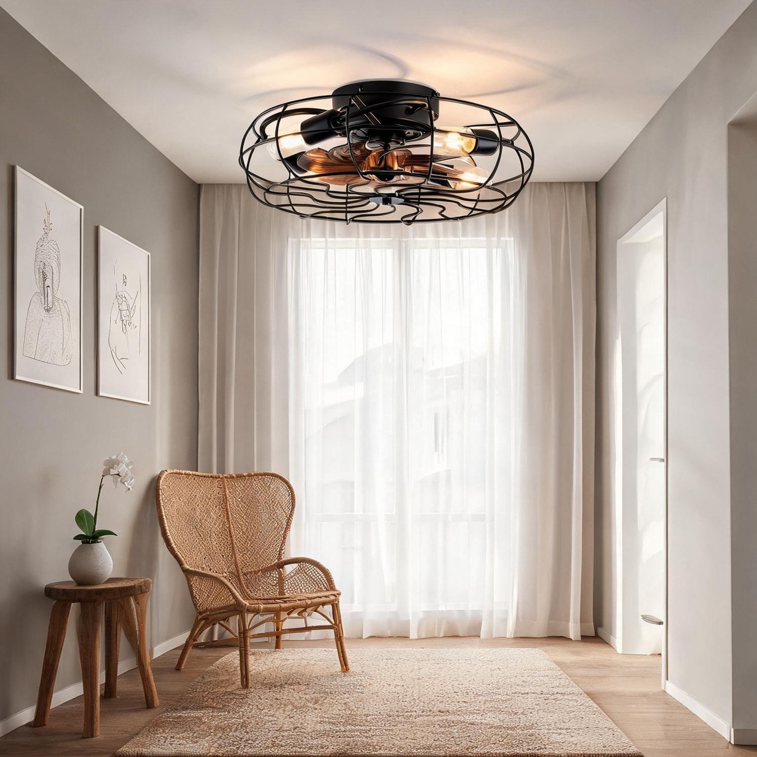Watnature Matte black ABS 19-inch ceiling fan with light 6-speed remote ...