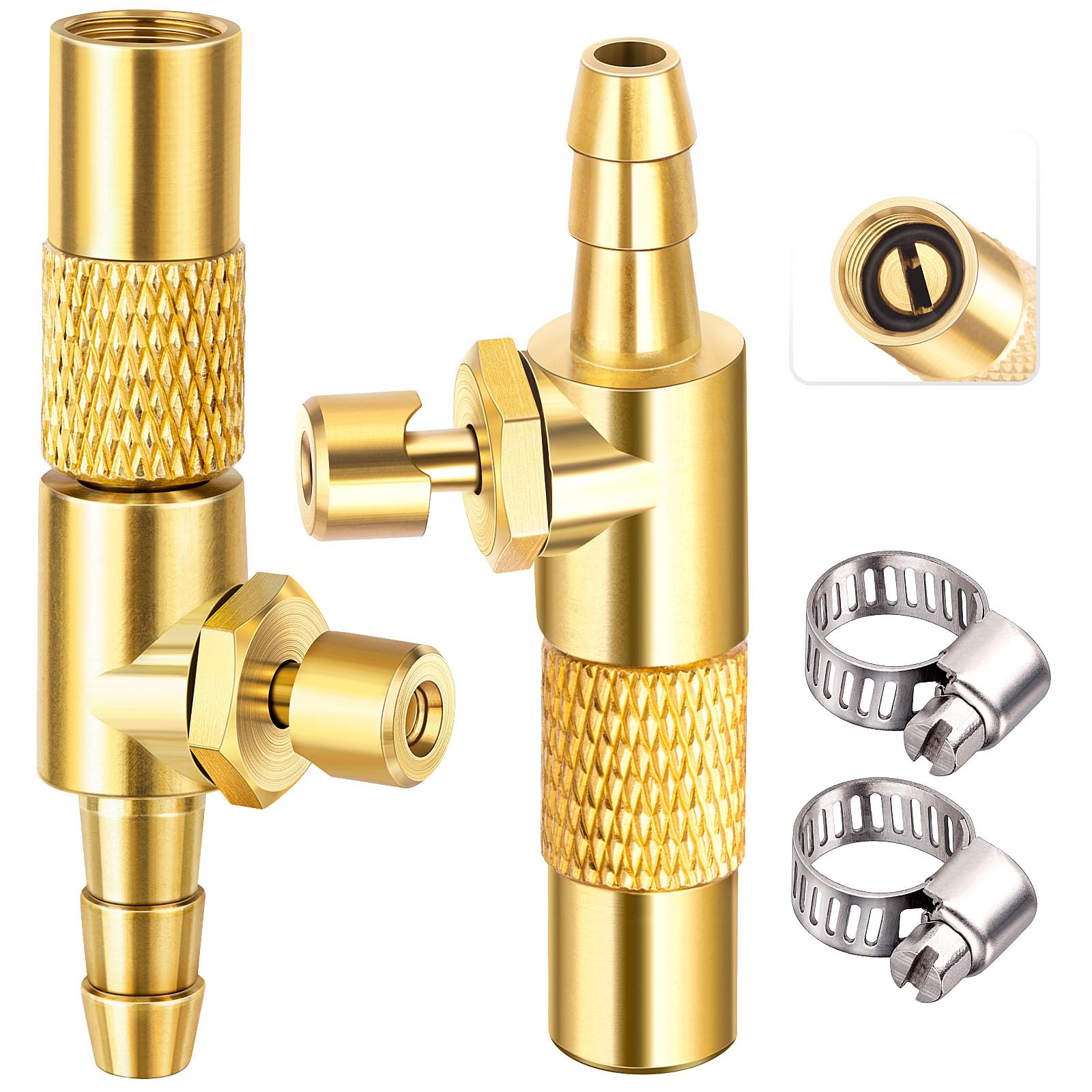 AKSCYZM  2 pack screw on air chuck with quarter inch barb end twist on tire chuck with air bleed valve fits portable mini air compressor tire