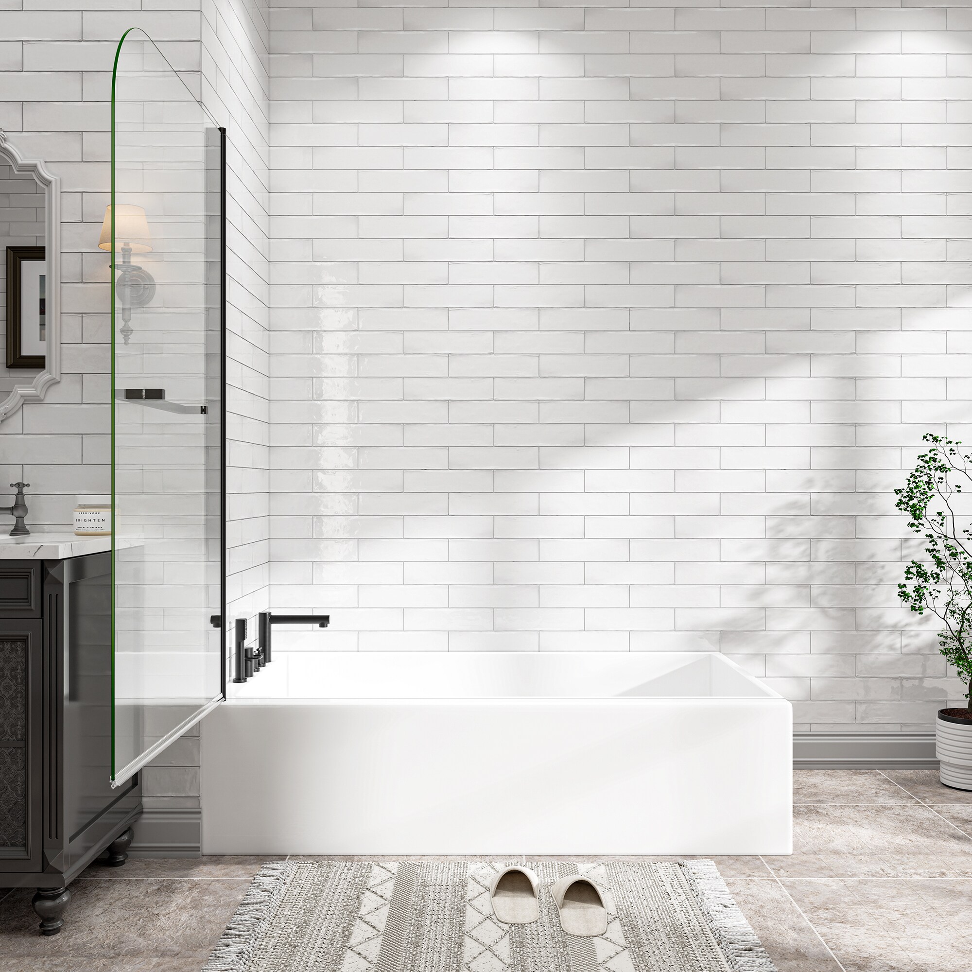 LUXEYARD Matte Black Flexible Pivot Shower Door Reversible Installation ...