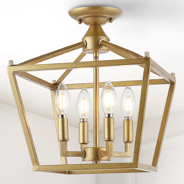 JONATHAN Y Plains Mini Lantern Modern 4-Light 12-in Brass Gold LED