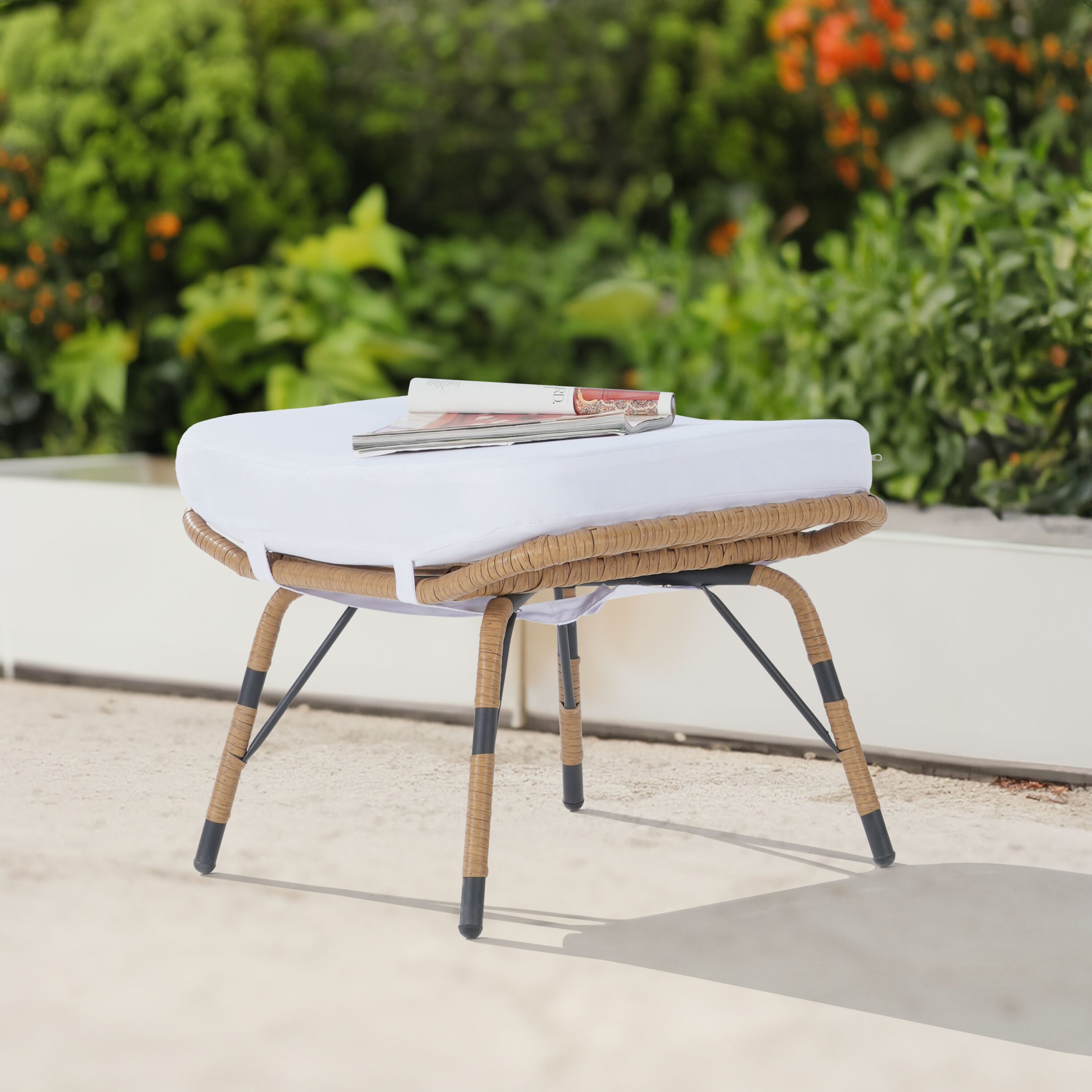SANSTAR L-OTIDC52WT Outdoor Ottomans Foot Stools Brown Rattan Ottoman