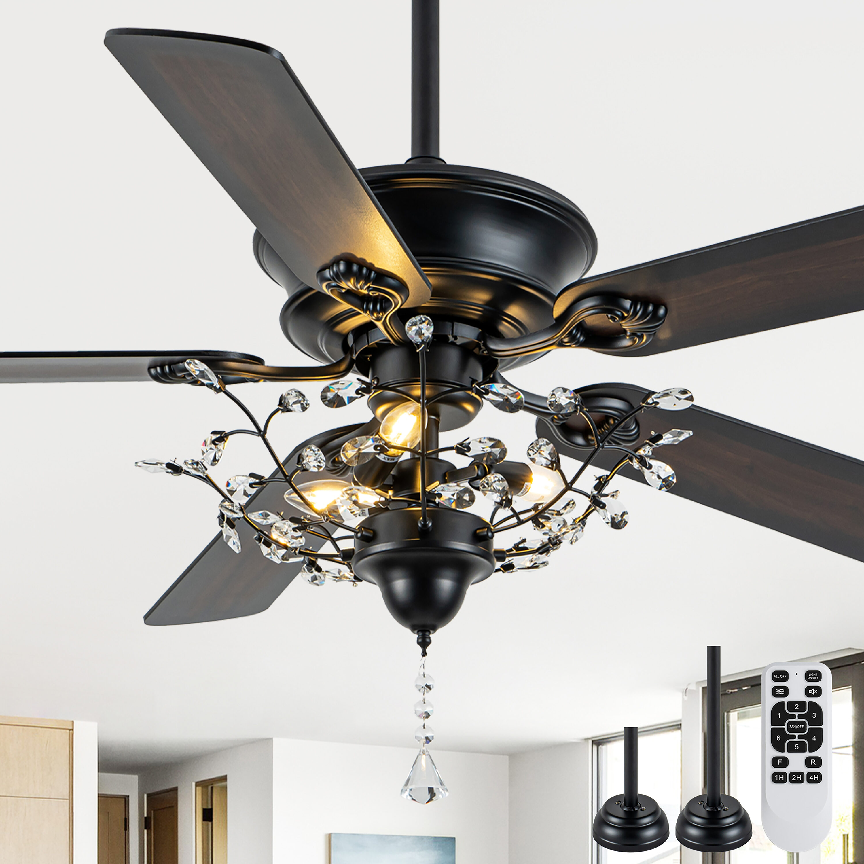 Cusp Barn Tanmies 52-in Black with Black/Walnut Blades Chandelier Ceiling Fan Without Light and Remote Control Included 5 -Blade