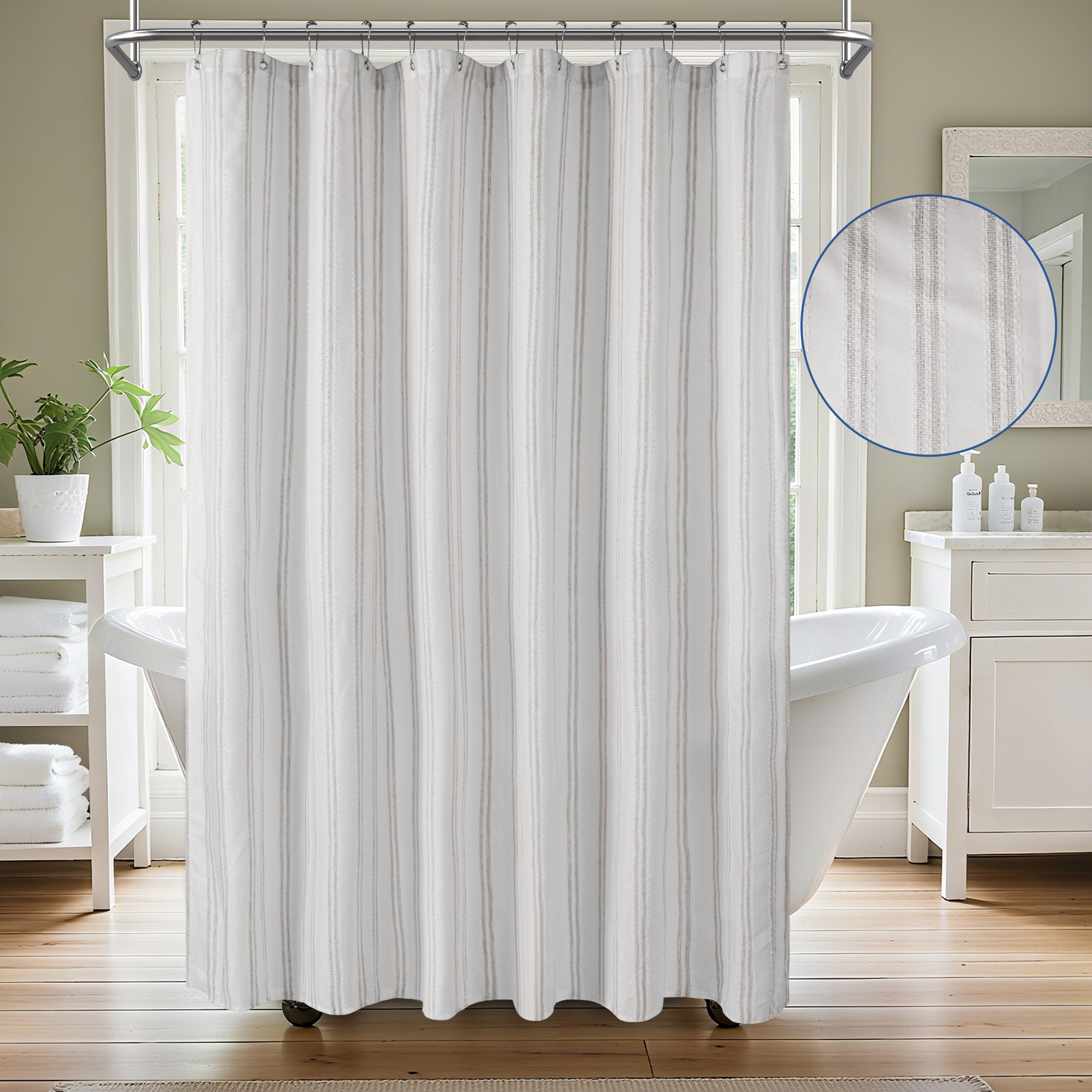 Awesome Home 72-in W x 72-in L Brown Chenille Stripe Polyester Water Repellent Shower Curtain