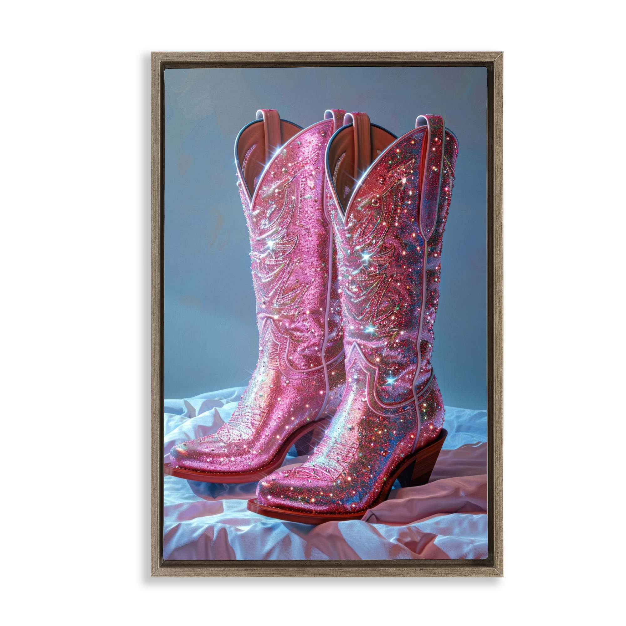 Stupell Industries BT-638-FFE-16X24 Dazzling Pink Glam Cowgirl Boots Brown Framed Floater Canvas Wall Art design by LSR Creative Studio 17 x 25