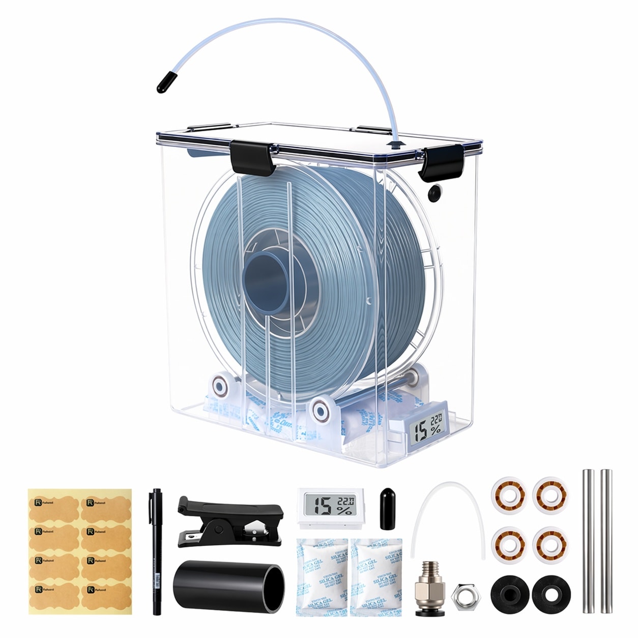 Etokfoks 4L Plastic 3D Printer Filament Storage Box with Dual Outlets Airtight Dry System Desiccant Hygrometer 1 Pack #LET9A3BDM