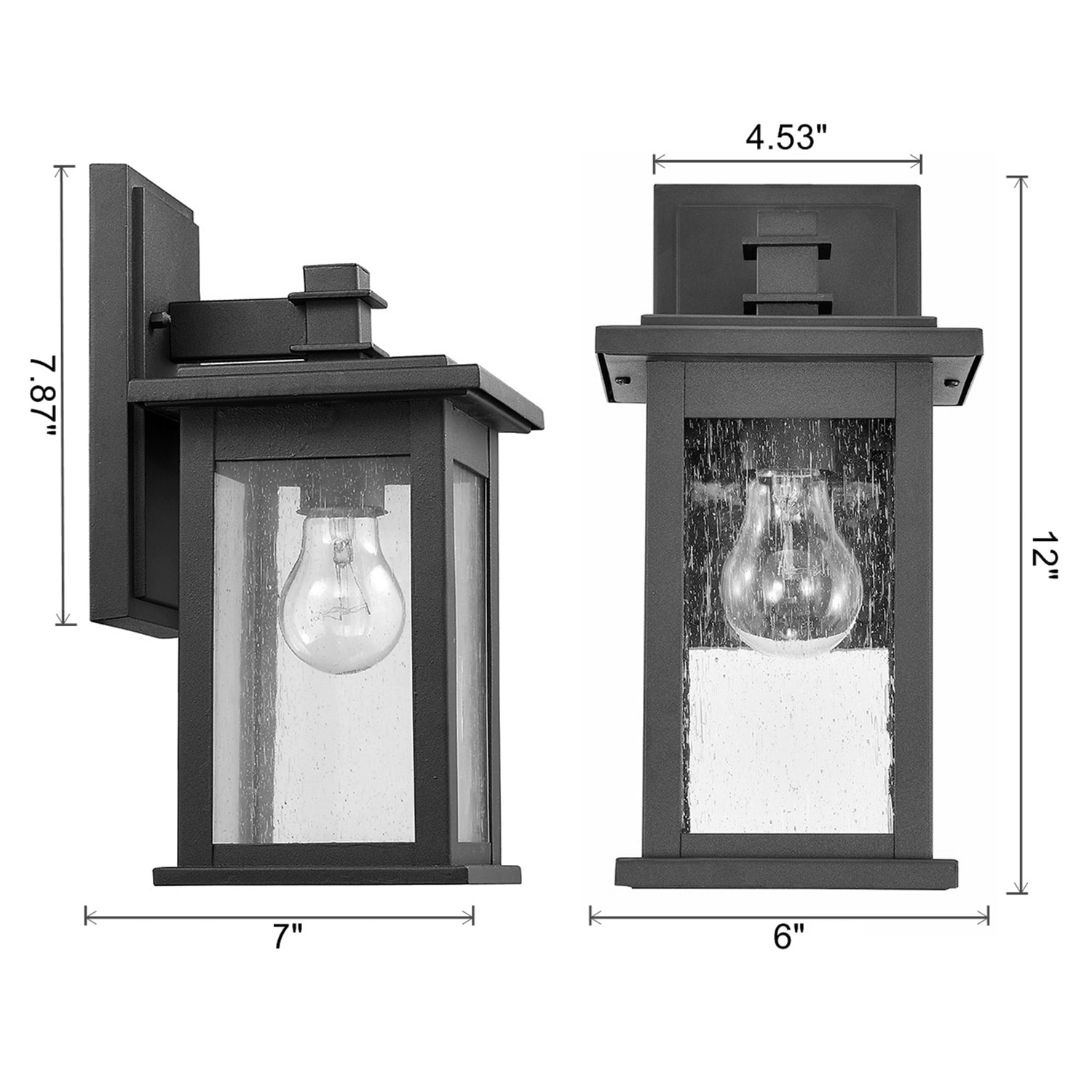 Matte Black 12-Inch Square Outdoor Wall Lantern with Seeded Glass