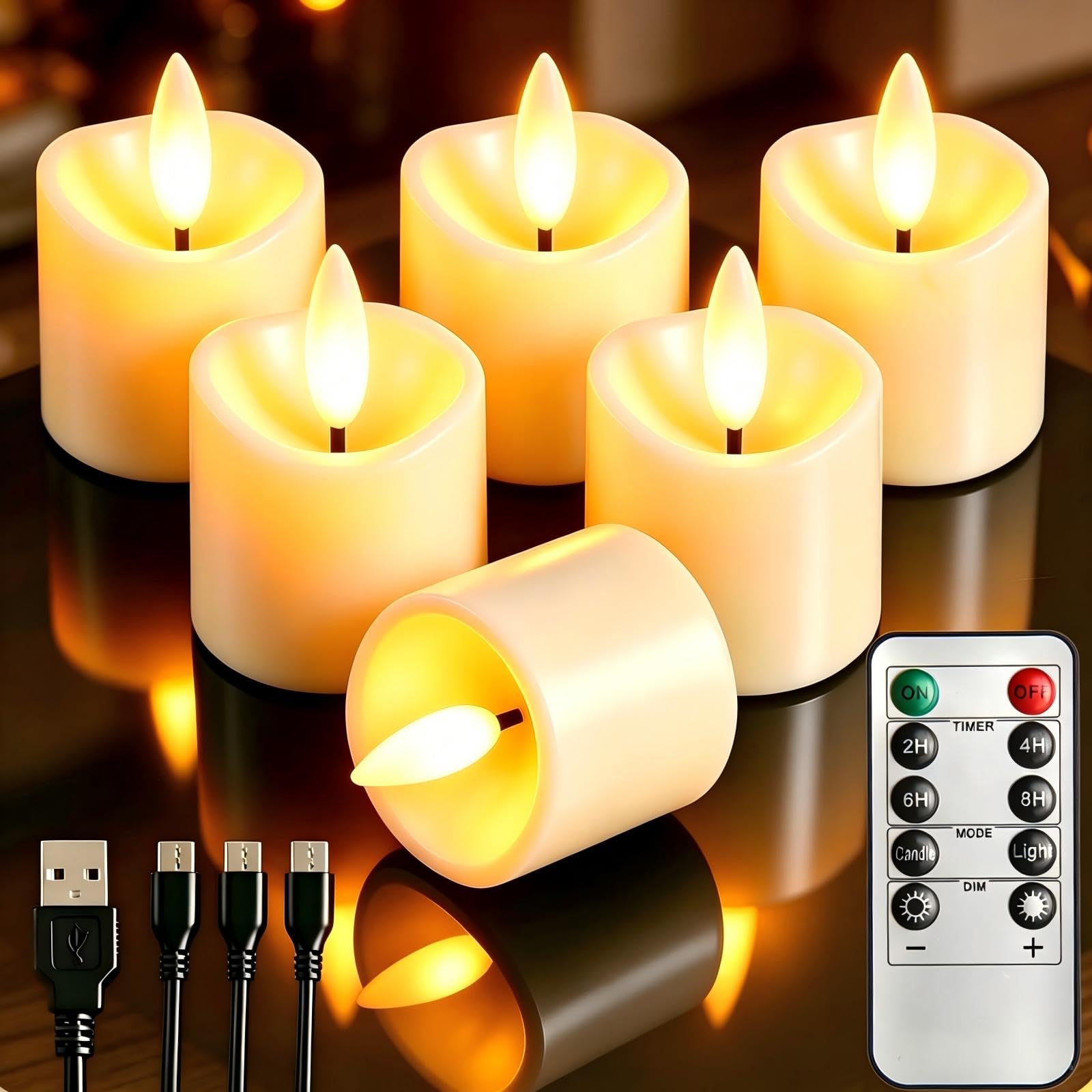 Vrbgify - Flameless Tea Light Candles with Timer Remote Flickering LED Votive Electric Table Dec...