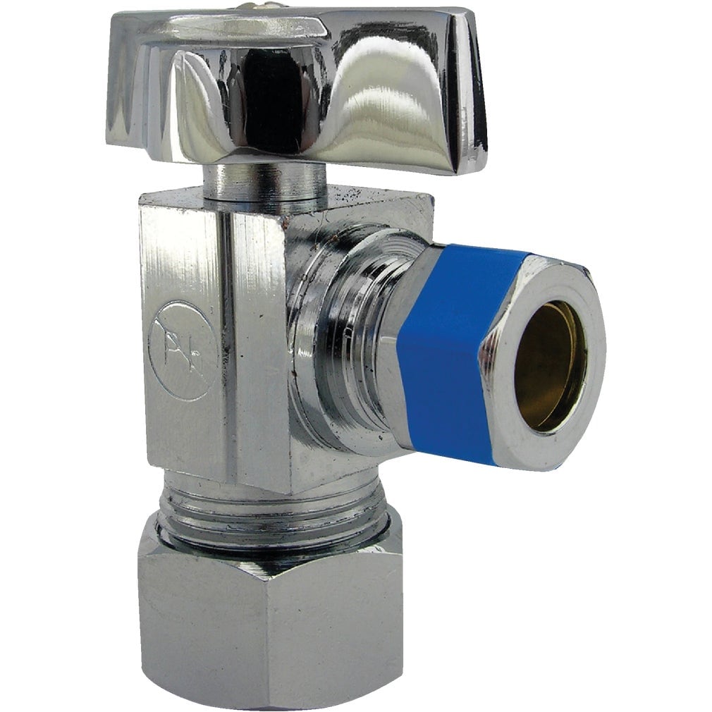LASCO  Angle Stop Quarter-Turn Brass Valve 5/8 in. OD Compression Inlet x 3/8 in. OD Compression Outlet Chrome