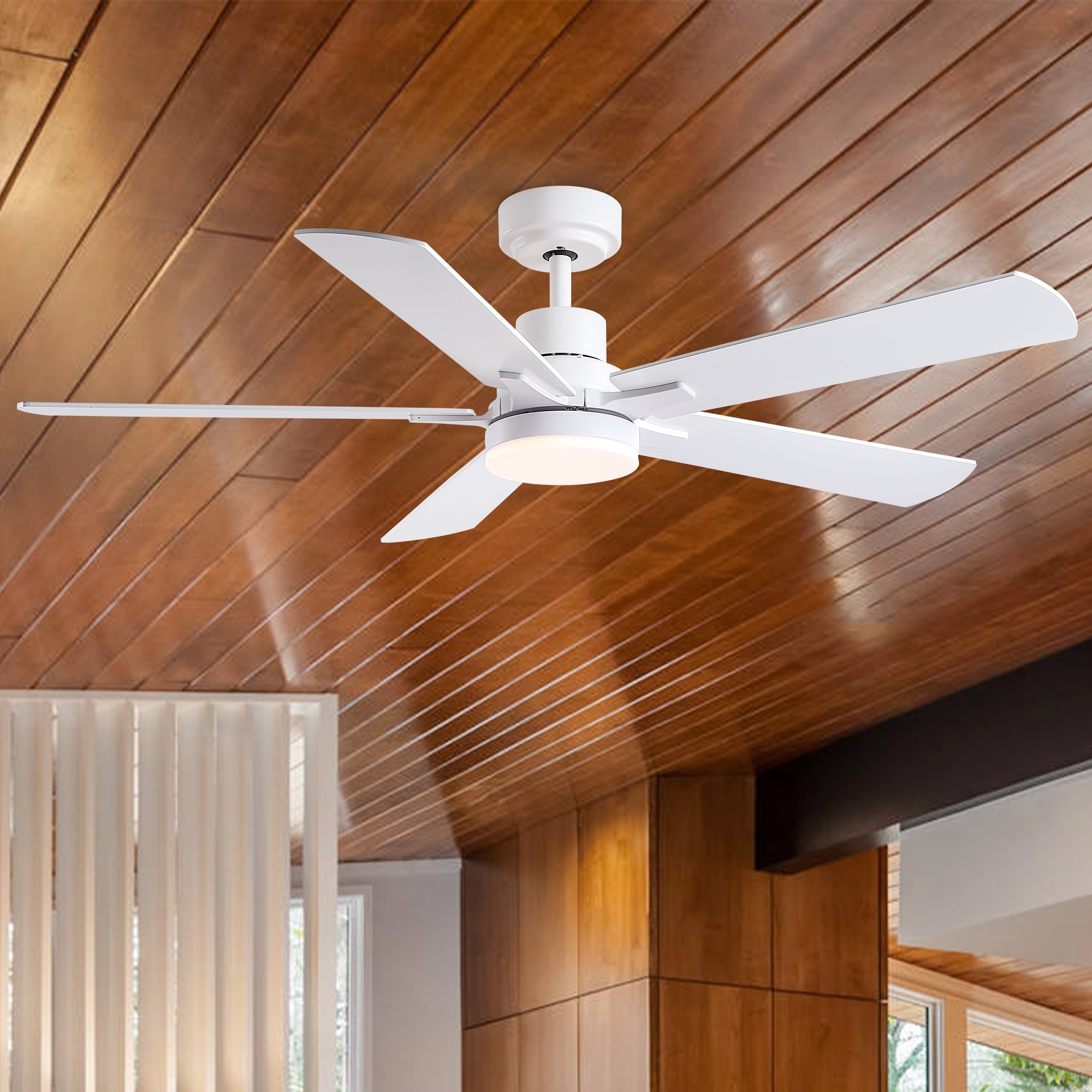 HyperDrop Cart 52-in Modern Ceiling Fan with LED Light 24W Remote 5 Plywood Blades for Bedroom Living Room Matte White #B-1XGREFTJK9BD