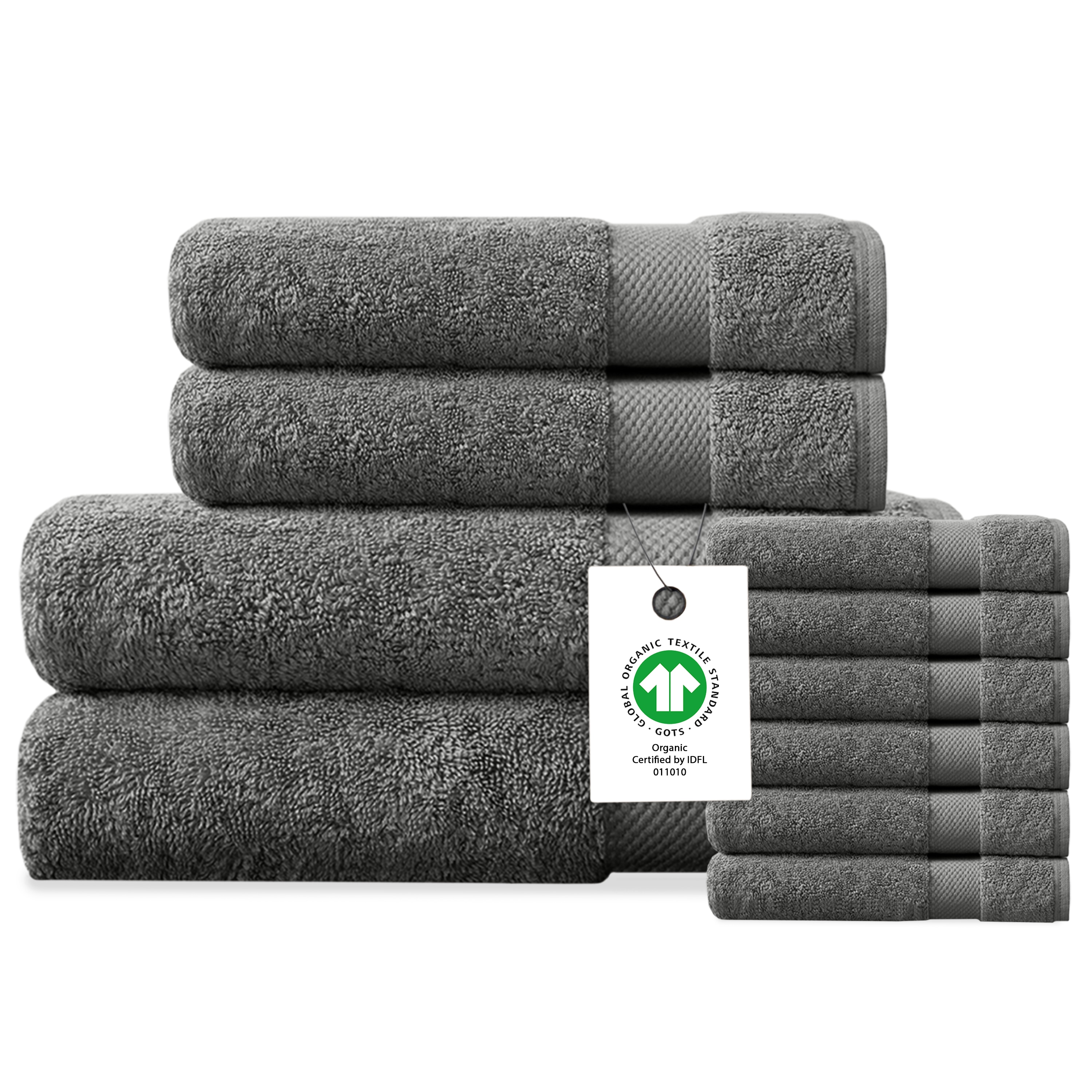 Delara  Organic Cotton Luxuriously Plush Towel GOTS and Oeko-TEX Certified Premium Hotel Quality Towels Feather Touch Technology 650 GSM Long Staple Soft Quick Dry Towel Set 10 Piece