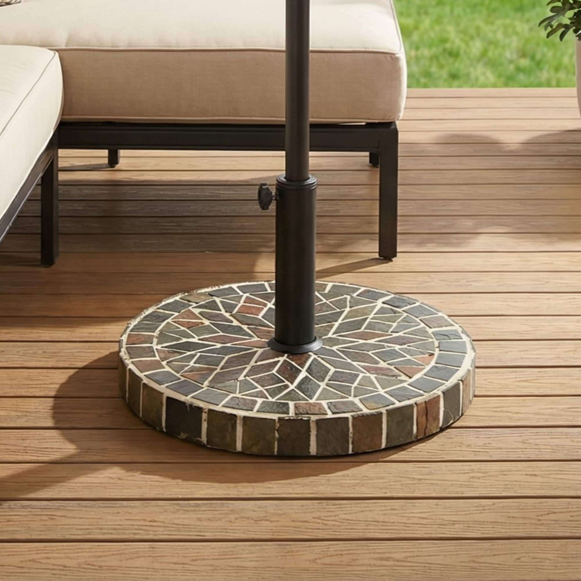 Roomfitters  Outdoor 32 lbs Round Mosaic Patio Umbrella Base Heavy Duty Tile Concrete Stand with Holder Pole Mixed Color