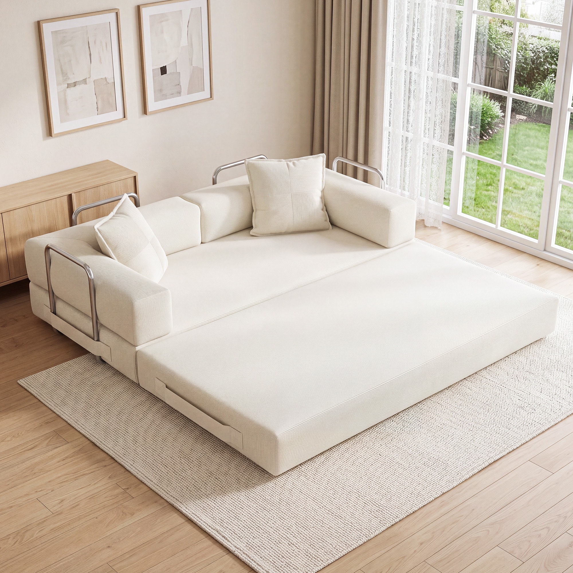 JEAREY Modular Convertible Sofa Bed Beige Contemporary/Modern Chenille Sofa bed