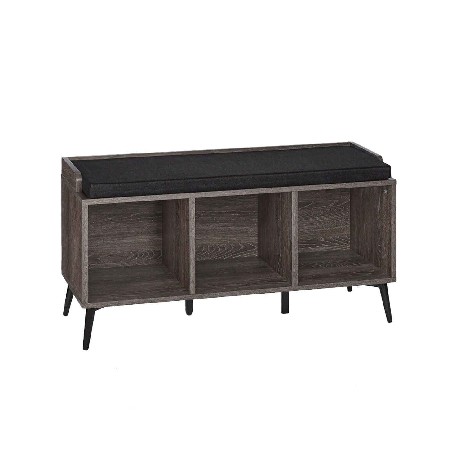 RiverRidge 16-026 Woodbury Storage Bench Modern Dark Weathered Wood Grain Storage Bench with Storage 34.88-Inches x 13.38-Inches x 19-Inches