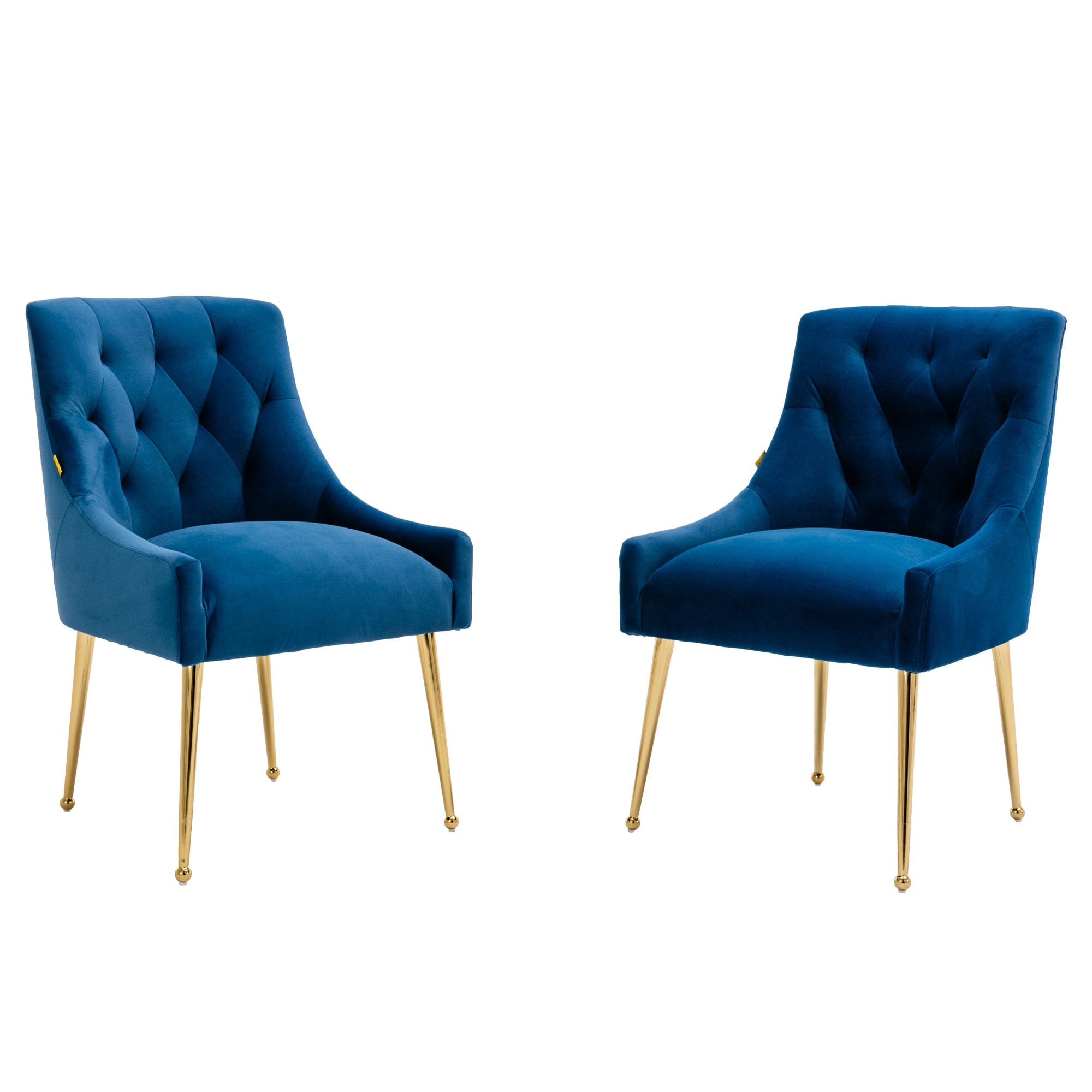 Boyel Living Navy Blue Tufted Velvet Upholstered Golden Legs Dining Chair with Pulling Handle and Adjustable Foot Nails(Set of 2)