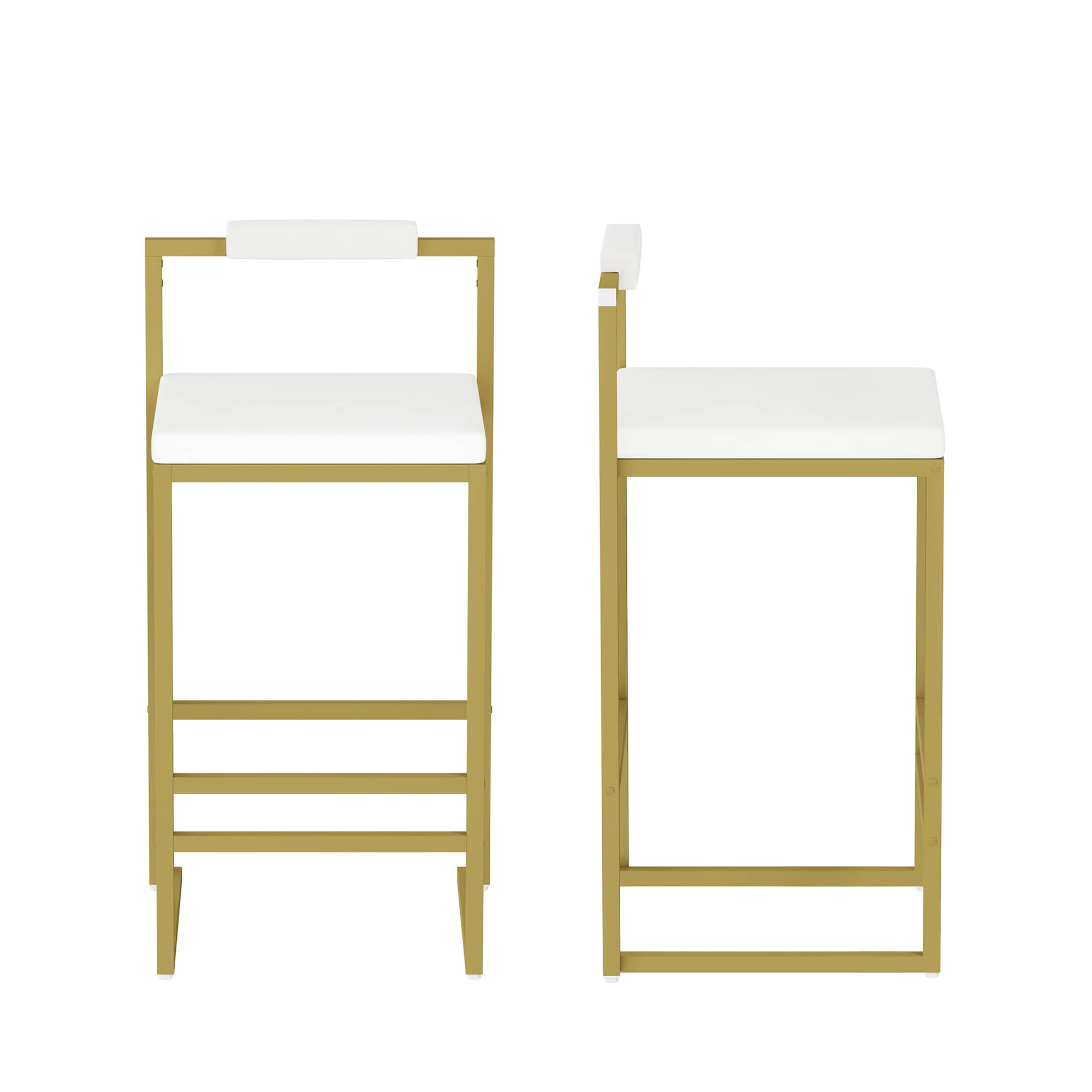 Vynxaria LEXY1970-DJCF-BTY018 Gold Creamy White Velvet Counter Height Bar Stool Set of 2 with Footrest Metal Frame 220lb