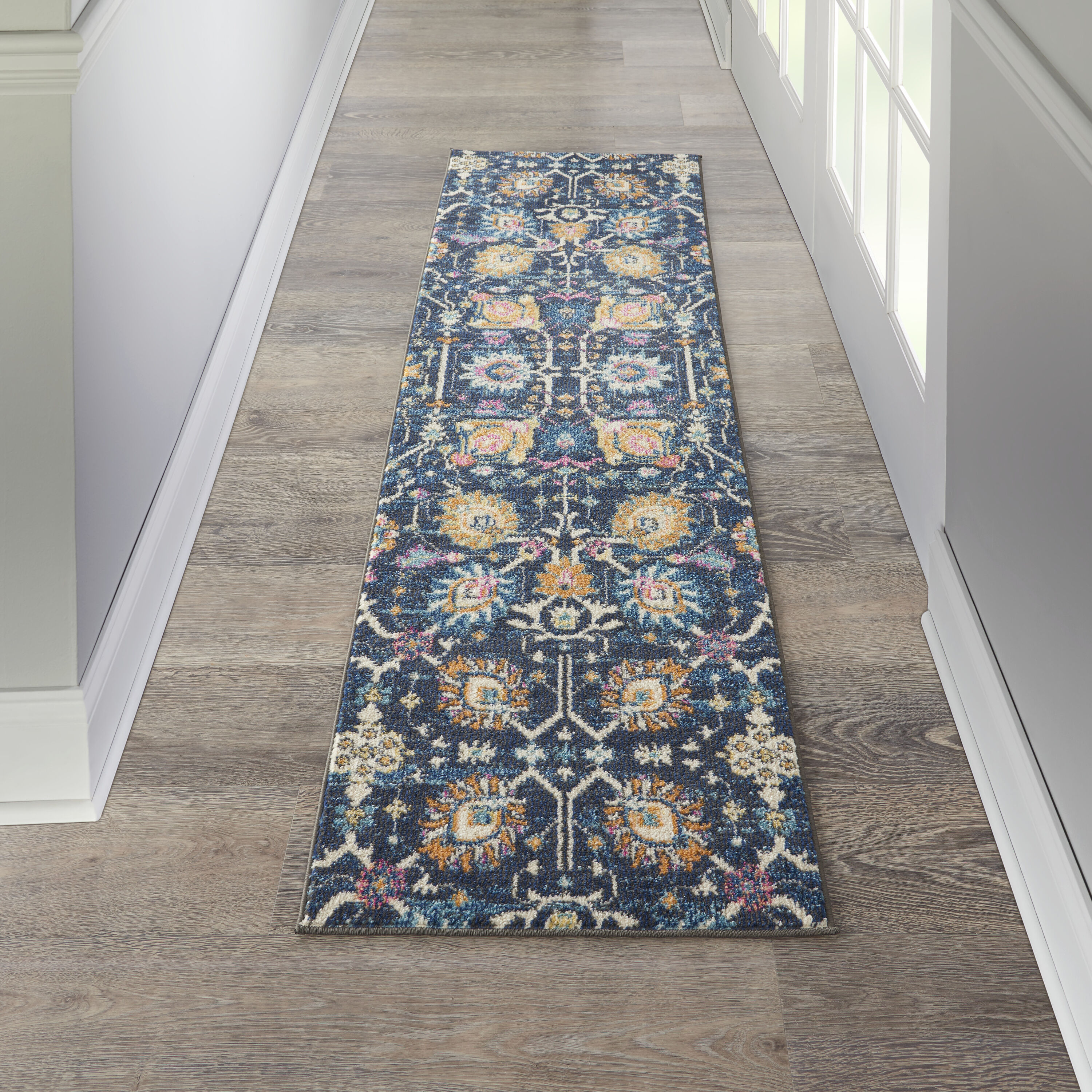 Nourison 99446477392 Passion 2 x 8 (ft) Loomed Polypropylene Navy Rectangular Indoor Abstract Runner rug