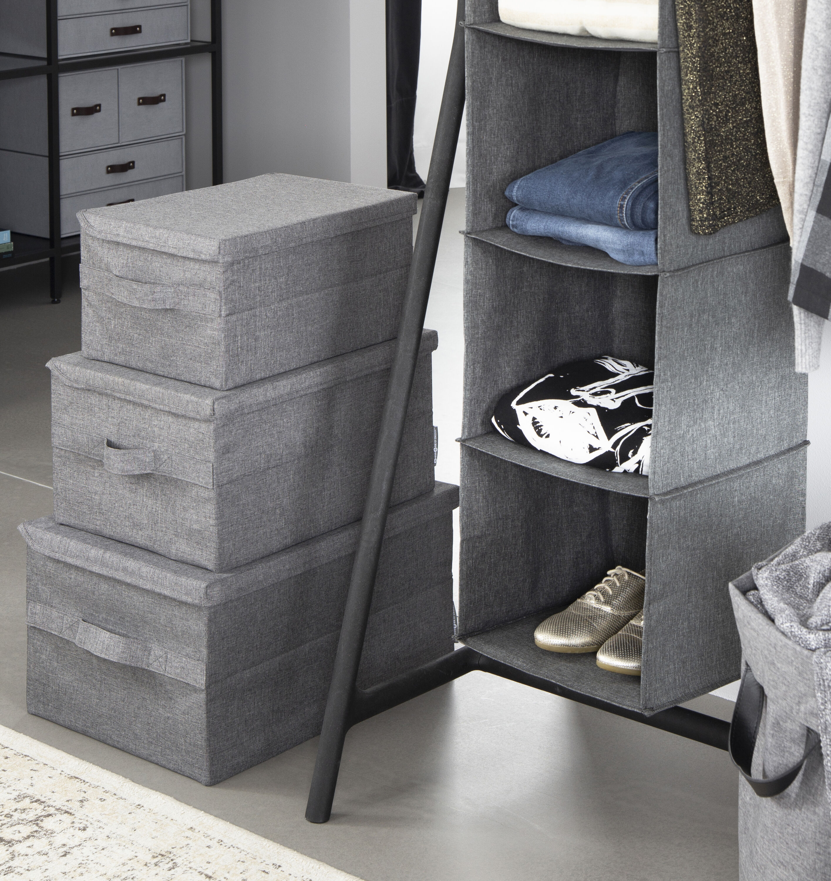 Grey Fabric Storage Box with Lid by Bigso Sweden