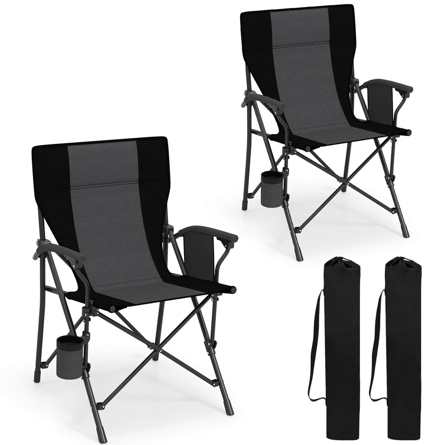 Costway CSHY001734 2 PCS Folding Camping Chair for Adults Portable Lawn Chair with Cup Holder and Side Pocket