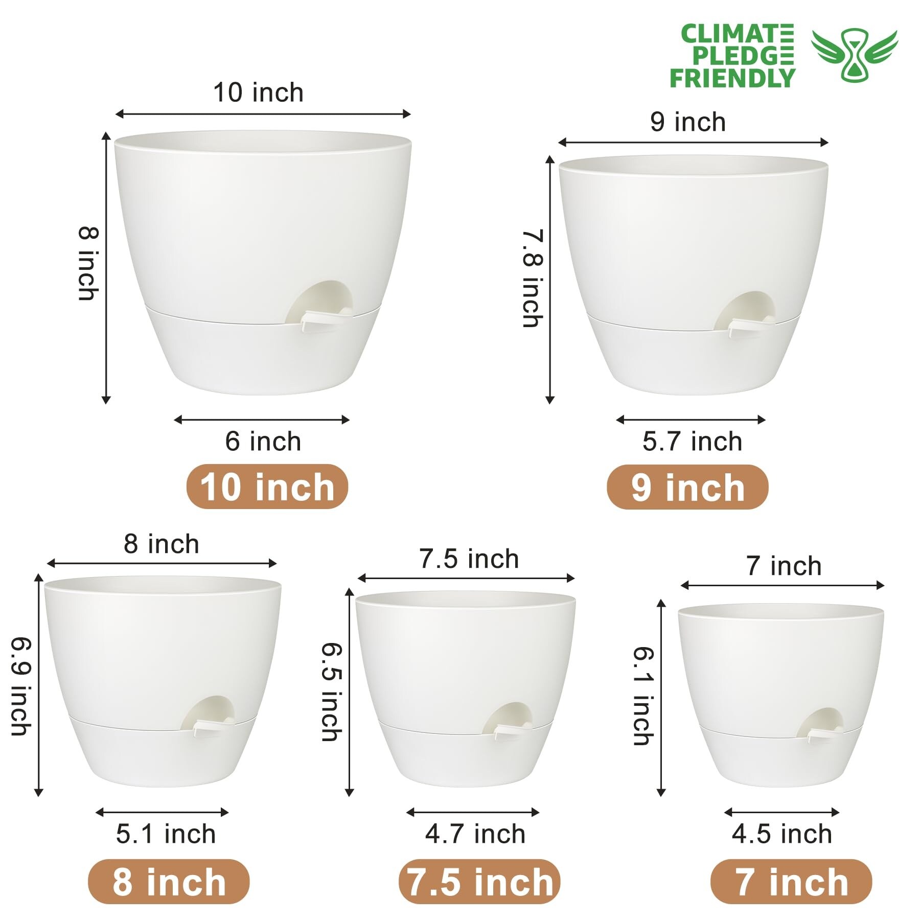 Justincity Plant Pots Set of 5 Self Watering Plastic Planters with ...