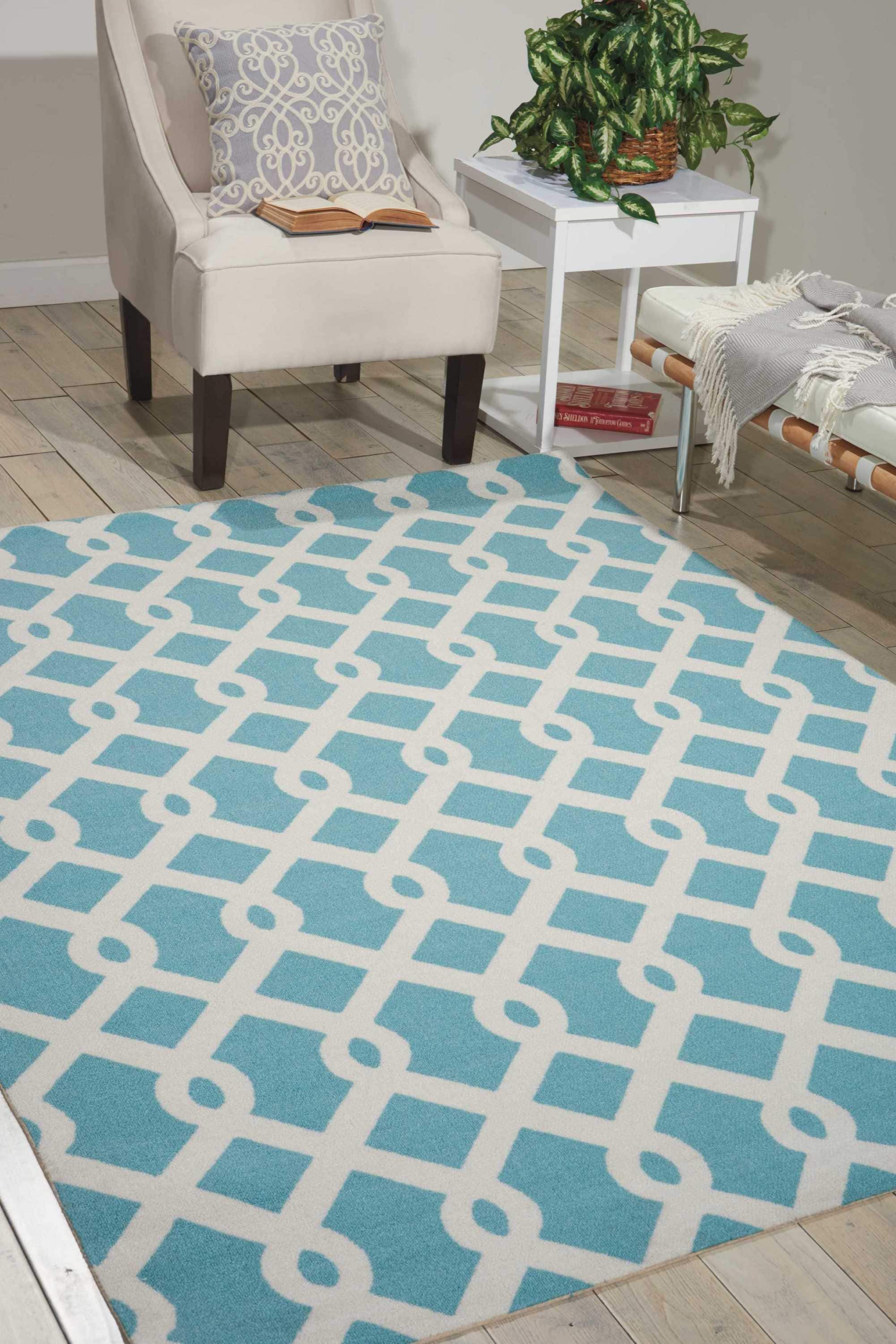 Poolside Blue and White Geometric Outdoor Rug 4' x 6'