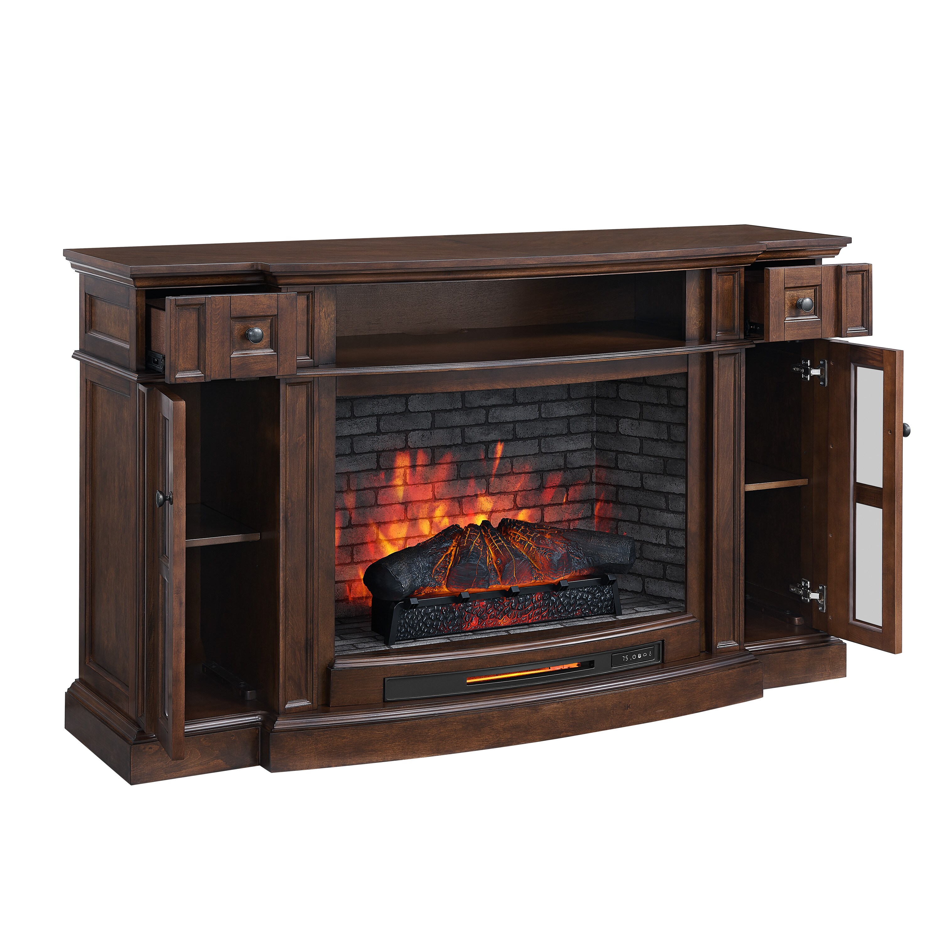 allen + roth 68-in W Mahogany Infrared Quartz Electric Fireplace at ...