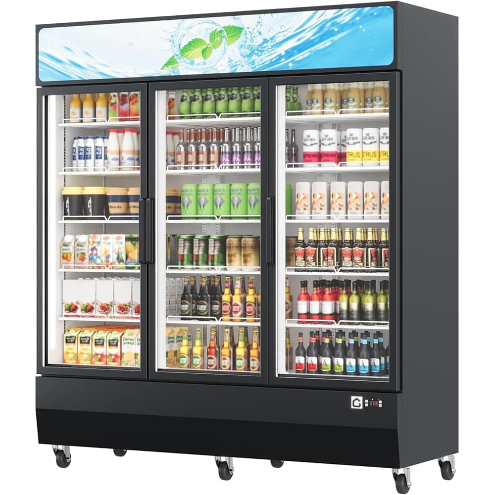 Qeetex SUN-PHO-33KXUSGB 46 Cu Ft Commercial Refrigerator with 3 Glass Doors LED Beverage Display Cooler with Adjustable Shelves