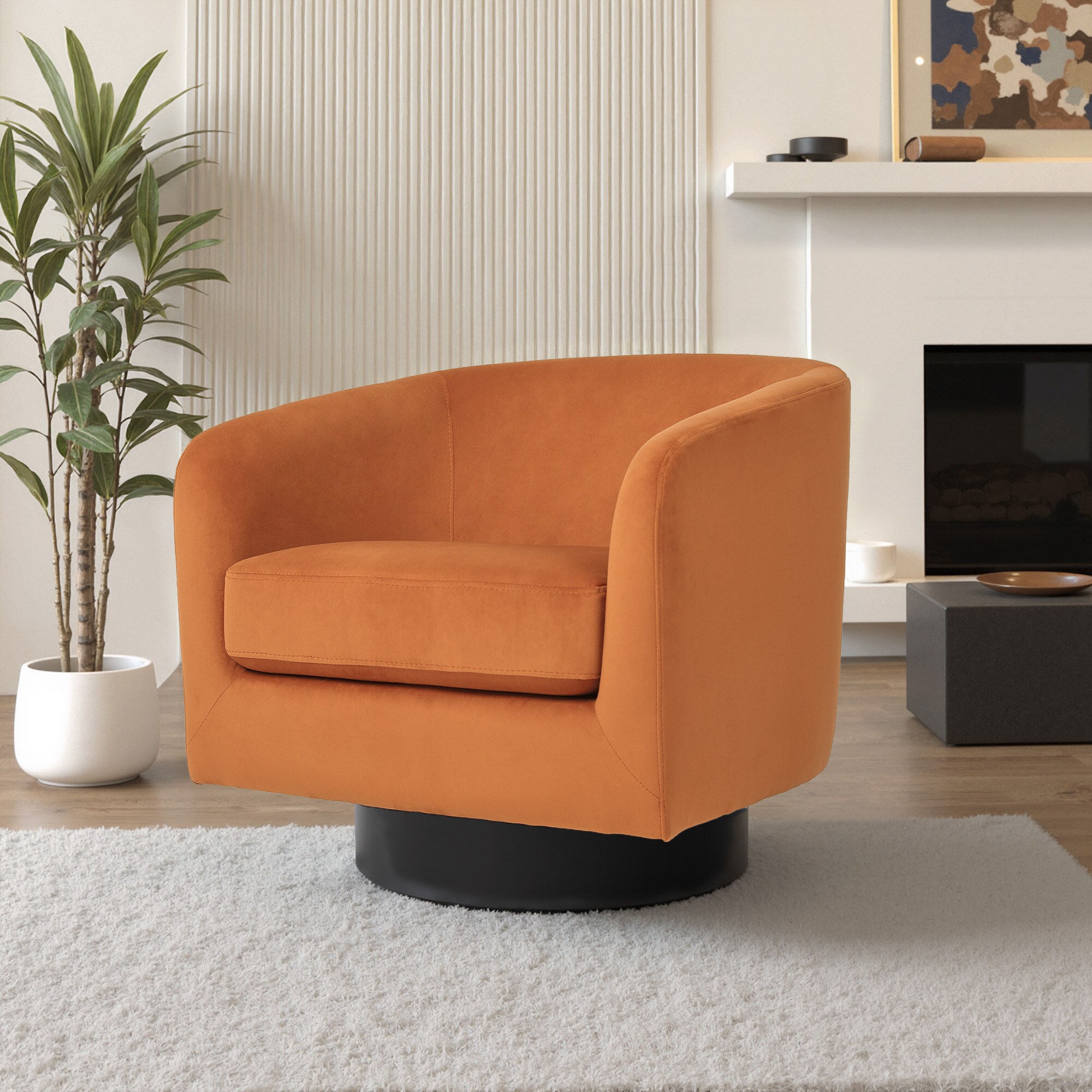 Dreamsidea Swivel Accent Chair with Solid Wood Base - Velvet Upholstery ...