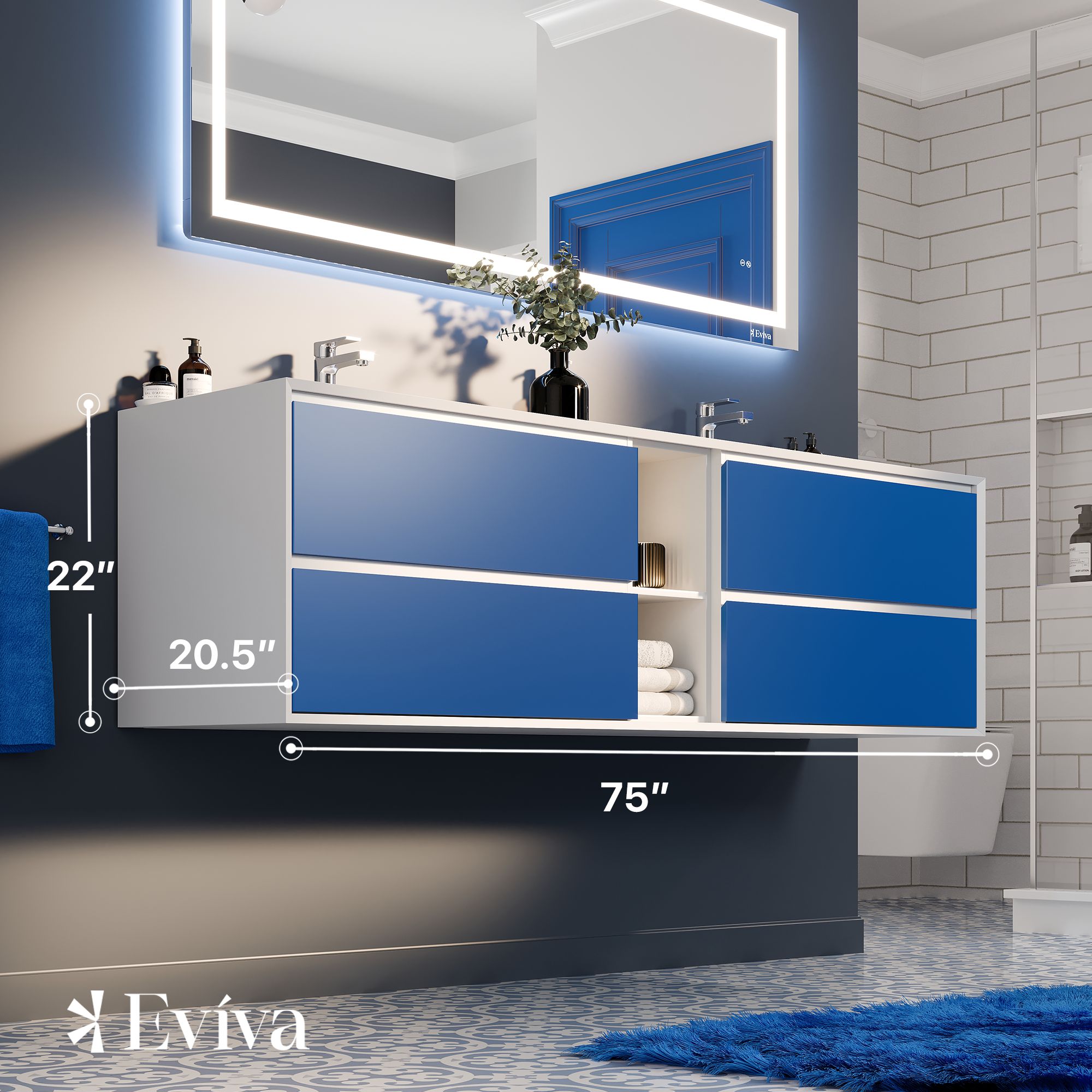 Eviva EVVN777-75BLU-WH Bath-Vanity-Combo - View #2