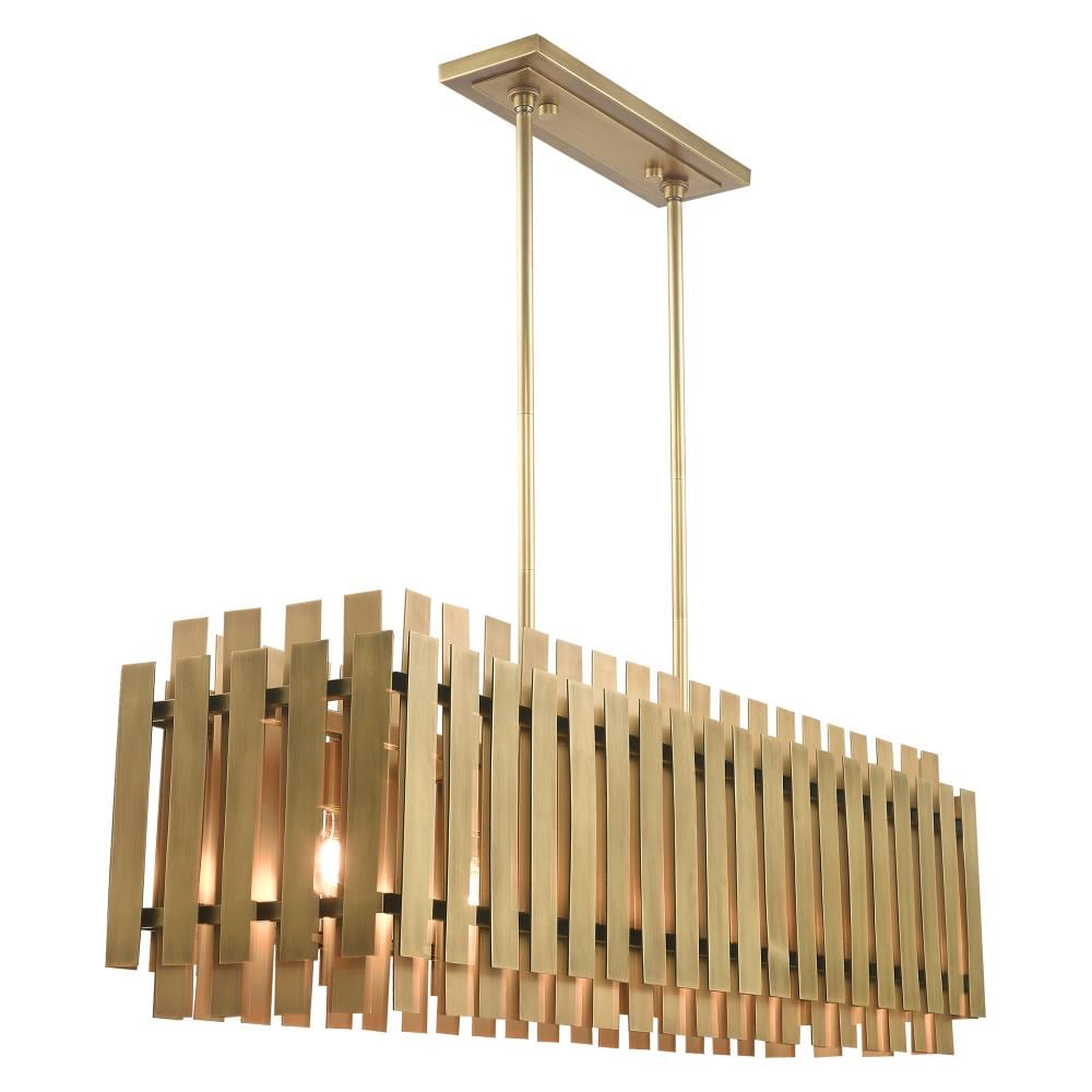 Elegant 5-Light Linear Chandelier in Natural Brass Finish