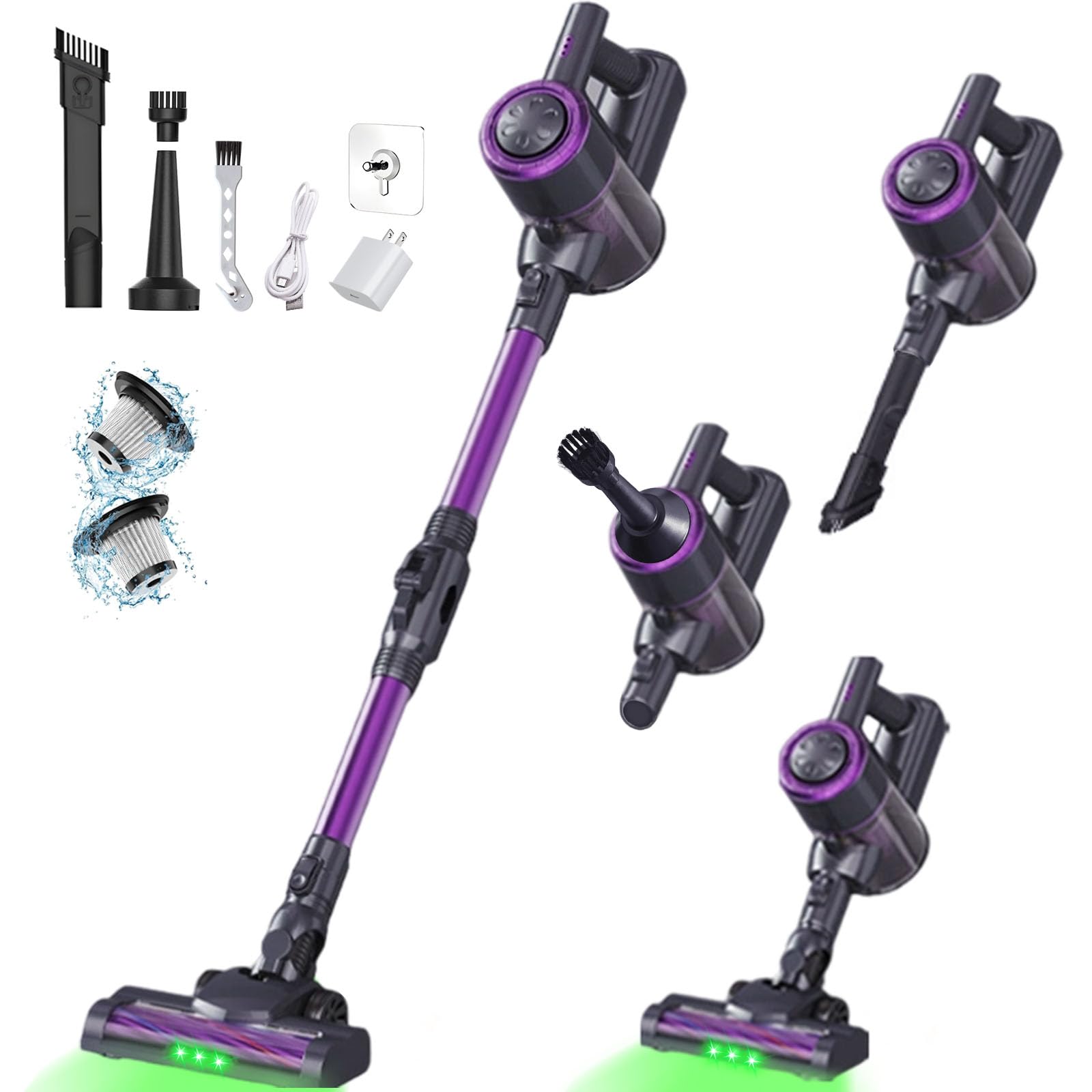 DYRCJ LDY0811G281  Cordless Vacuum Cleaner with 180 Degree Bendable Wand Lightweight Stick Vacuum for Hardwood Floors and Carpets with Green LED Light and