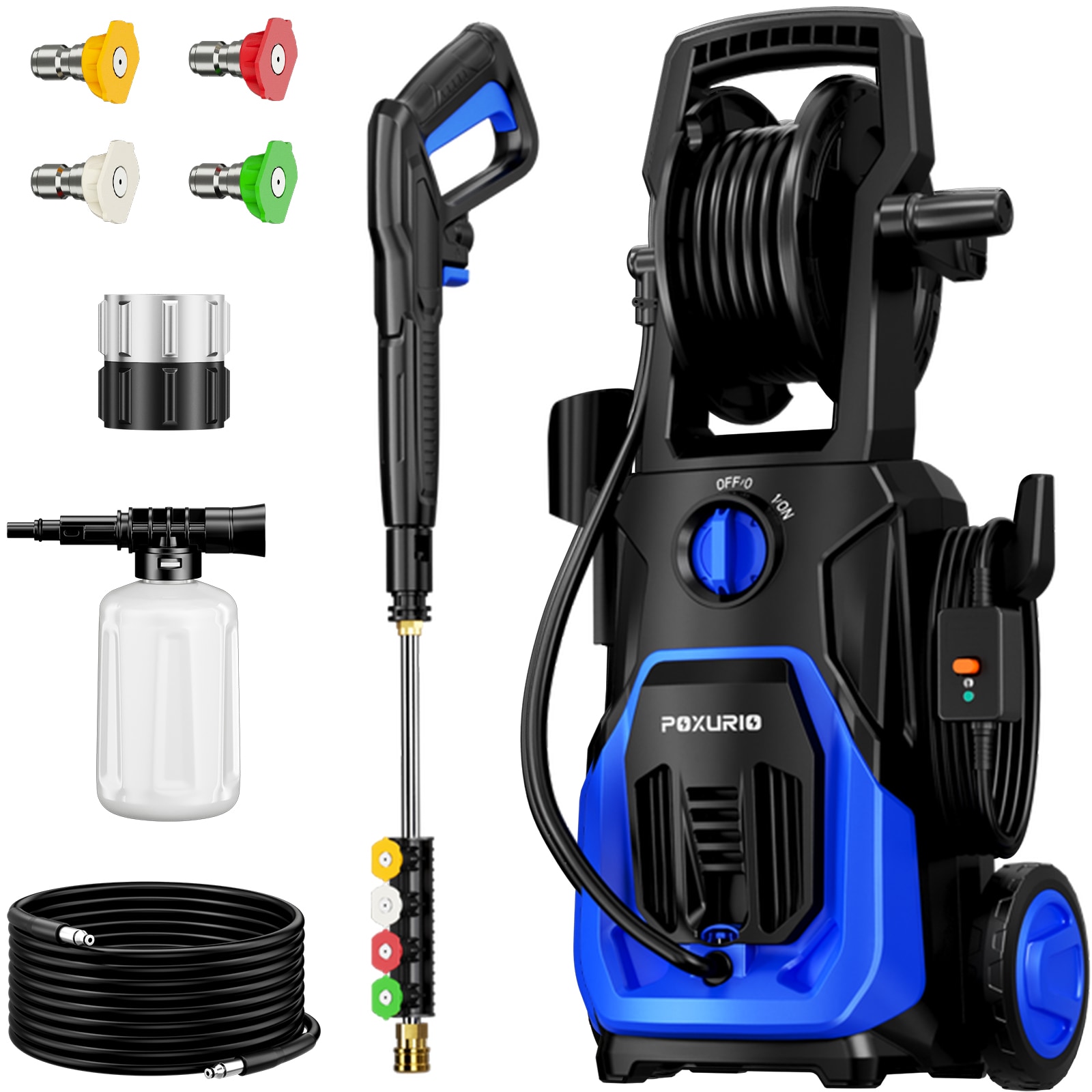 POXURIO - 4000-PSI Cold Water Self-Priming Electric Pressure Washer with Built-In Hose Reel and ...