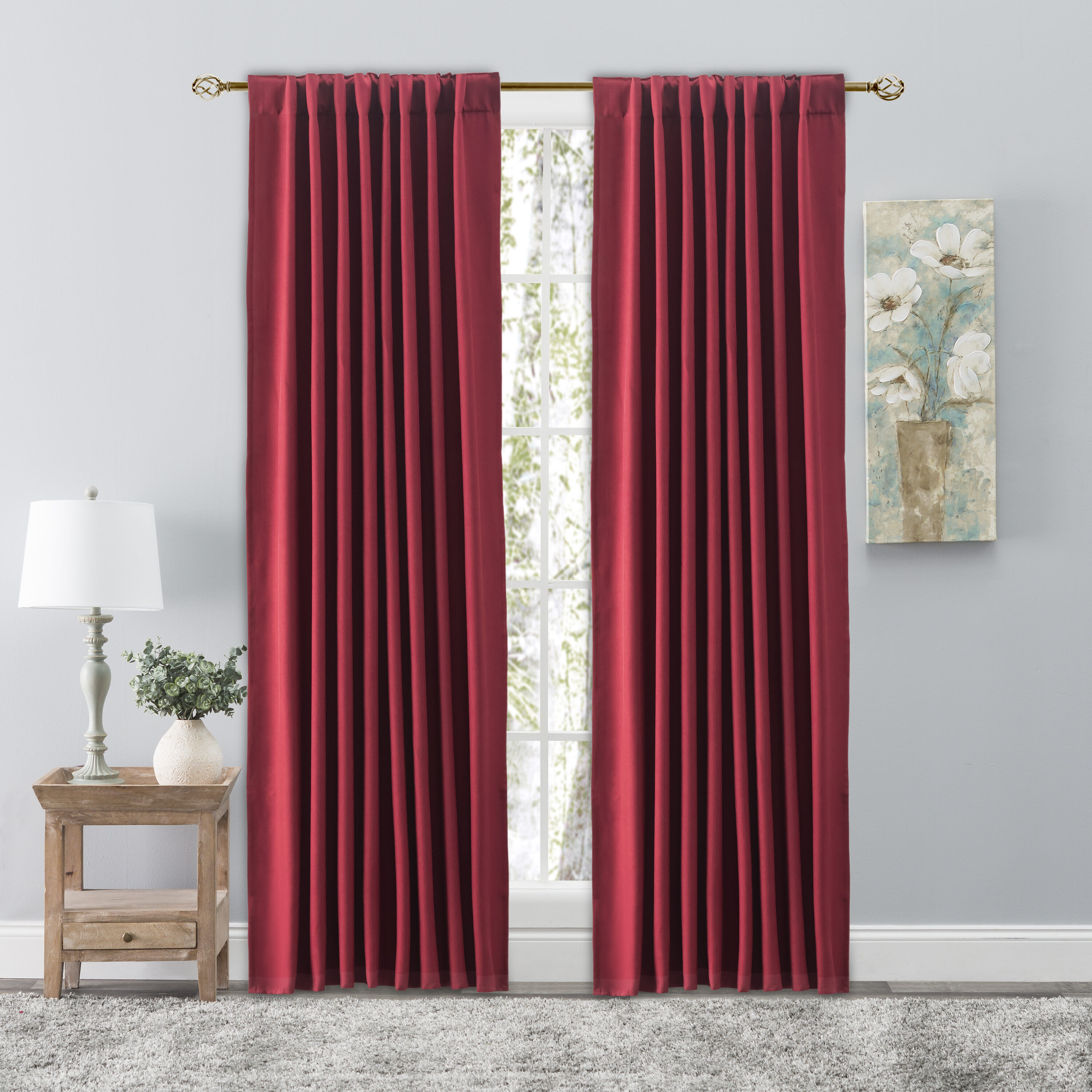 Ricardo Trading 03800-70-072-16 72-Inches Pomegranate Light filtering Back tab Single curtain panel