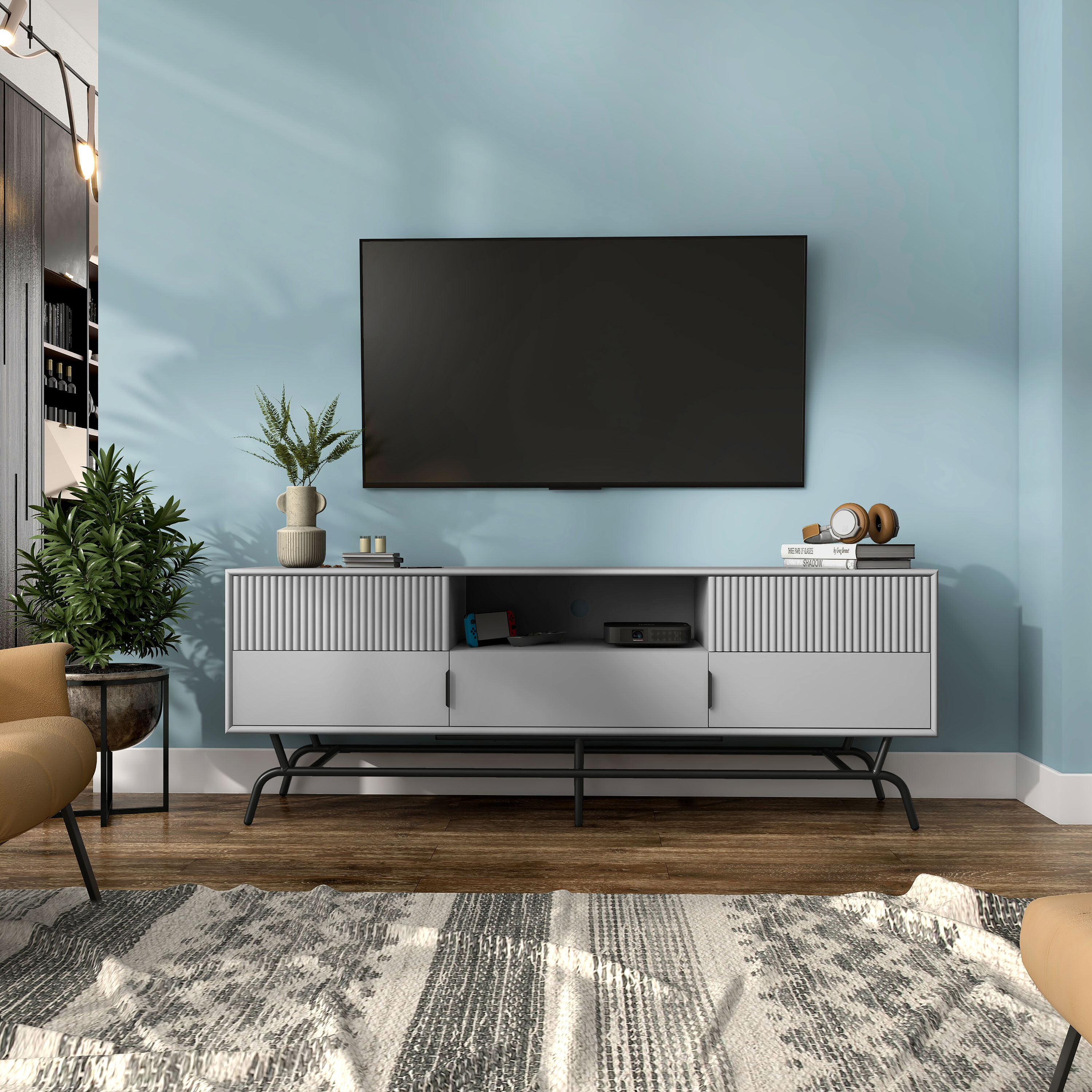 Furniture of America IDI-243228 Yaztra Modern/Contemporary Gray, Black TV stand ( Accommodates TVs up to 65-in )