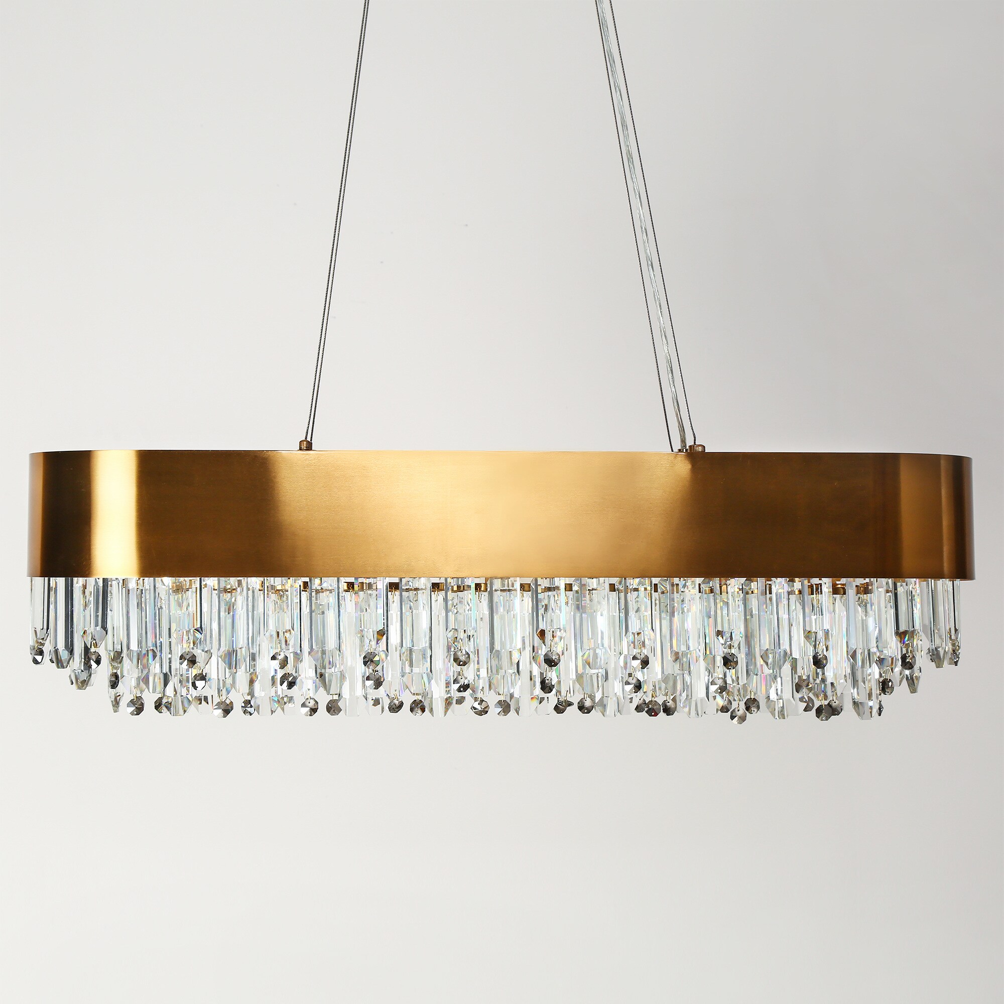 Elegant Brass and Crystal 10-Light Rectangular Chandelier