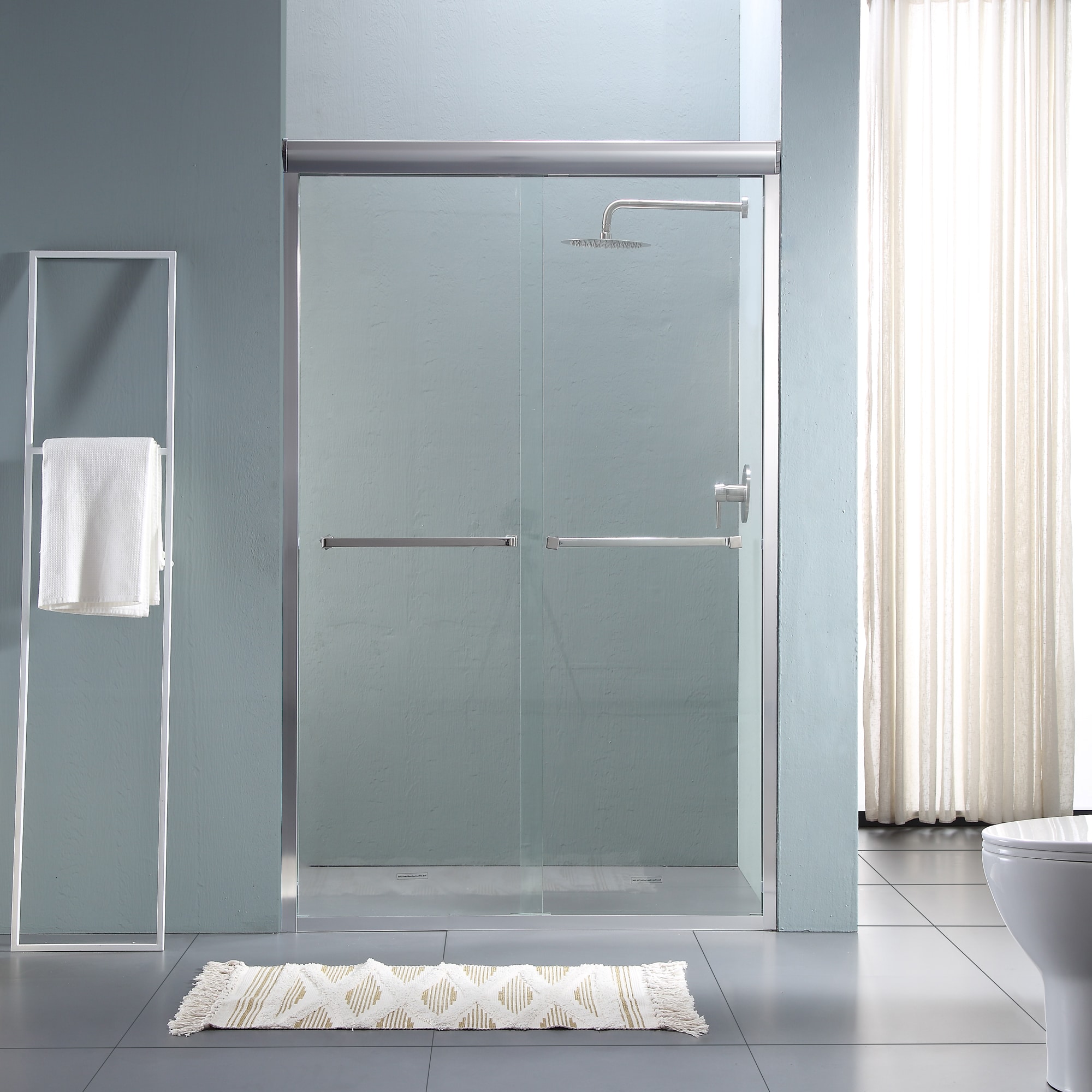 Lordear HRD-LD-6A22-48CH Bathroom Shower Door Chrome 47-3/4-in to 48-in W x 76-Inches H Semi-frameless Sliding Soft Close Shower door 5/16-in Thick Clear Glass